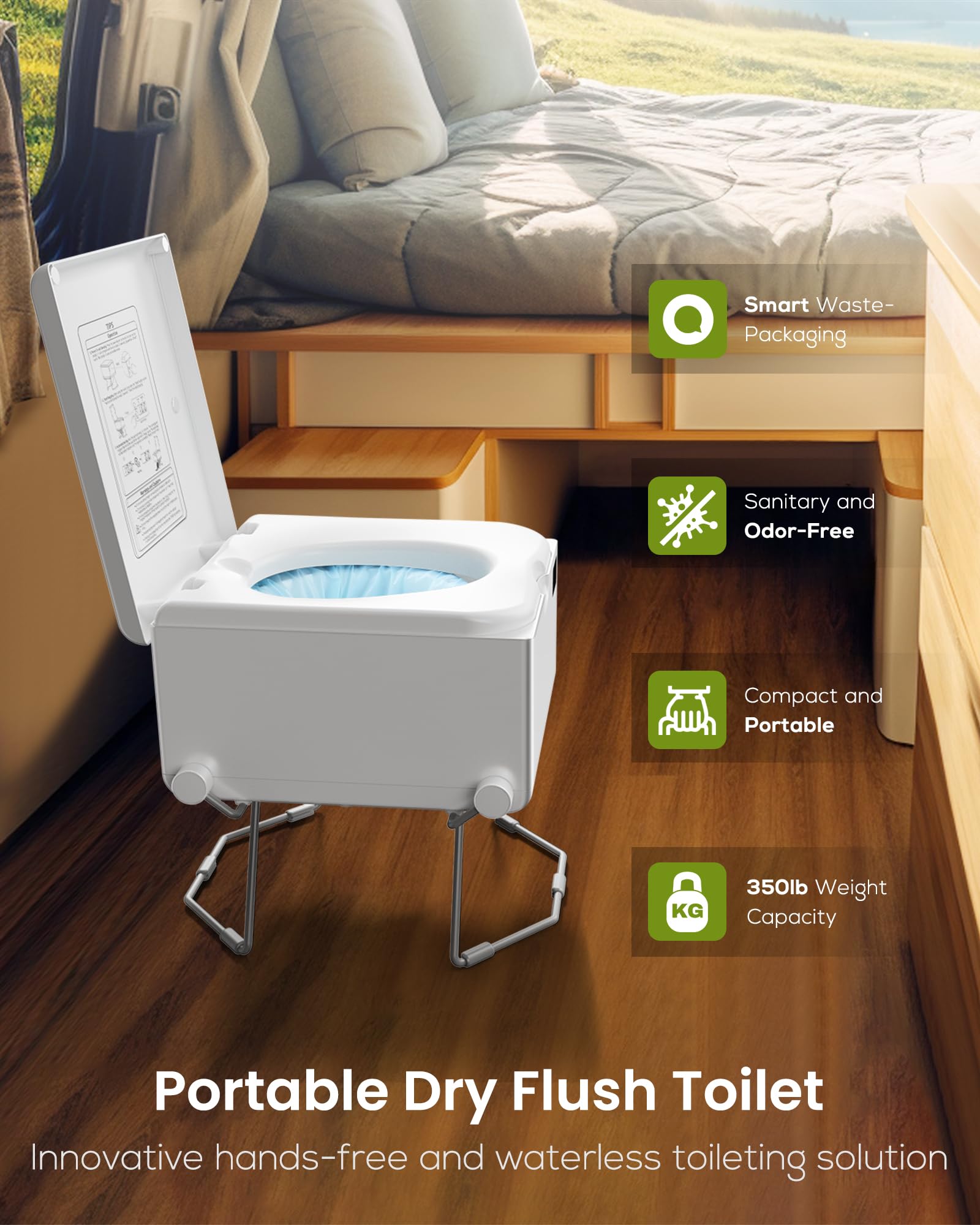 Modiwell Smart Dry Flush Toilet [Odorless, One-click Automatic Waste Disposal, Self Contained] Portable Waterless Toilet for RV, Car Travel, Vans, Boats, Tiny Homes, Campsite - Loo Seal Series