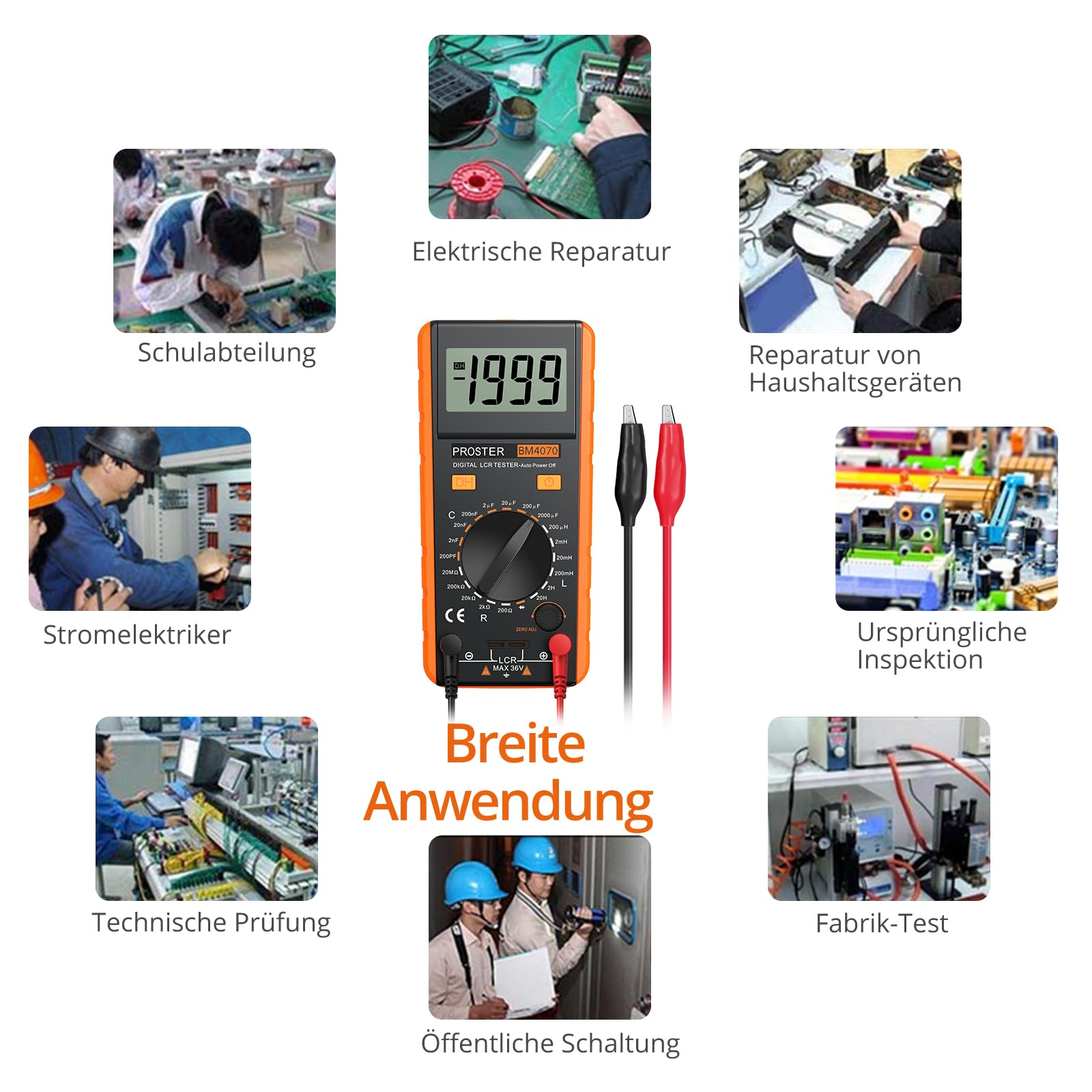 Proster LCR-Messgerät LCR-Multimeter Tester Kapazität, Widerstand, Induktivität Messgerät mit LCD-Display und Überbereichsanzeige - Präzise, Tragbar, für Elektronik, Labor und Heimwerker (Rot)