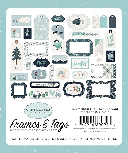 Miniatura 3 de Carta Bella Paper Company Snow Much Fun Marcos y etiquetas efímera, azul, verde azulado, verde, azul marino, crema, gris, 12.0 x 12.0 in