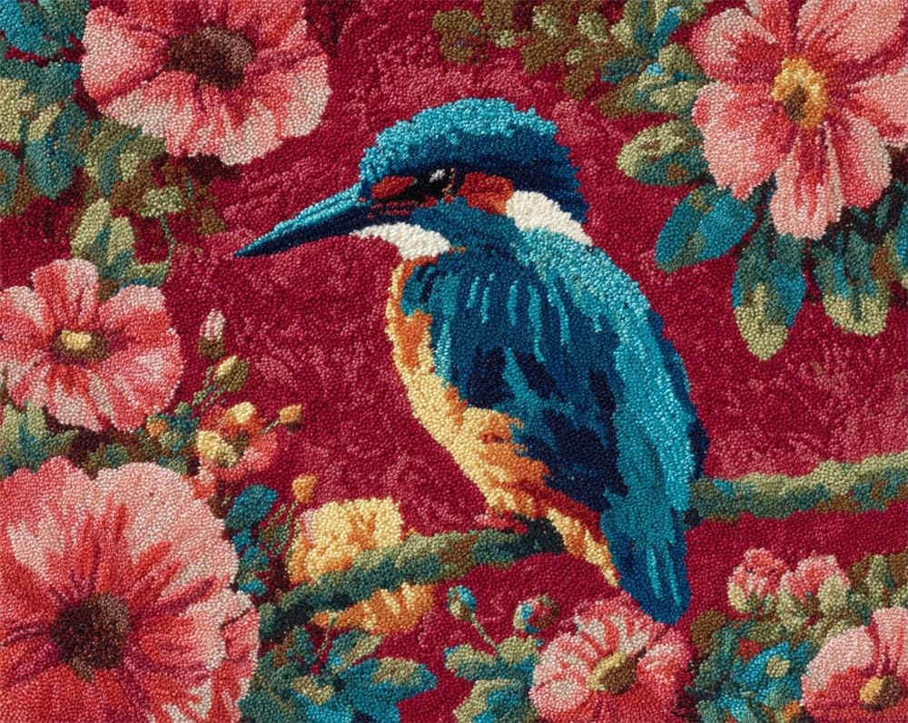 Kitquiver Latch Hook Kits for Adults Rug Kingfisher and Flowers DIY Crochet Yarn Embroidery Handmade Needlework with Printed Canvas for Home Decoration 23X35In