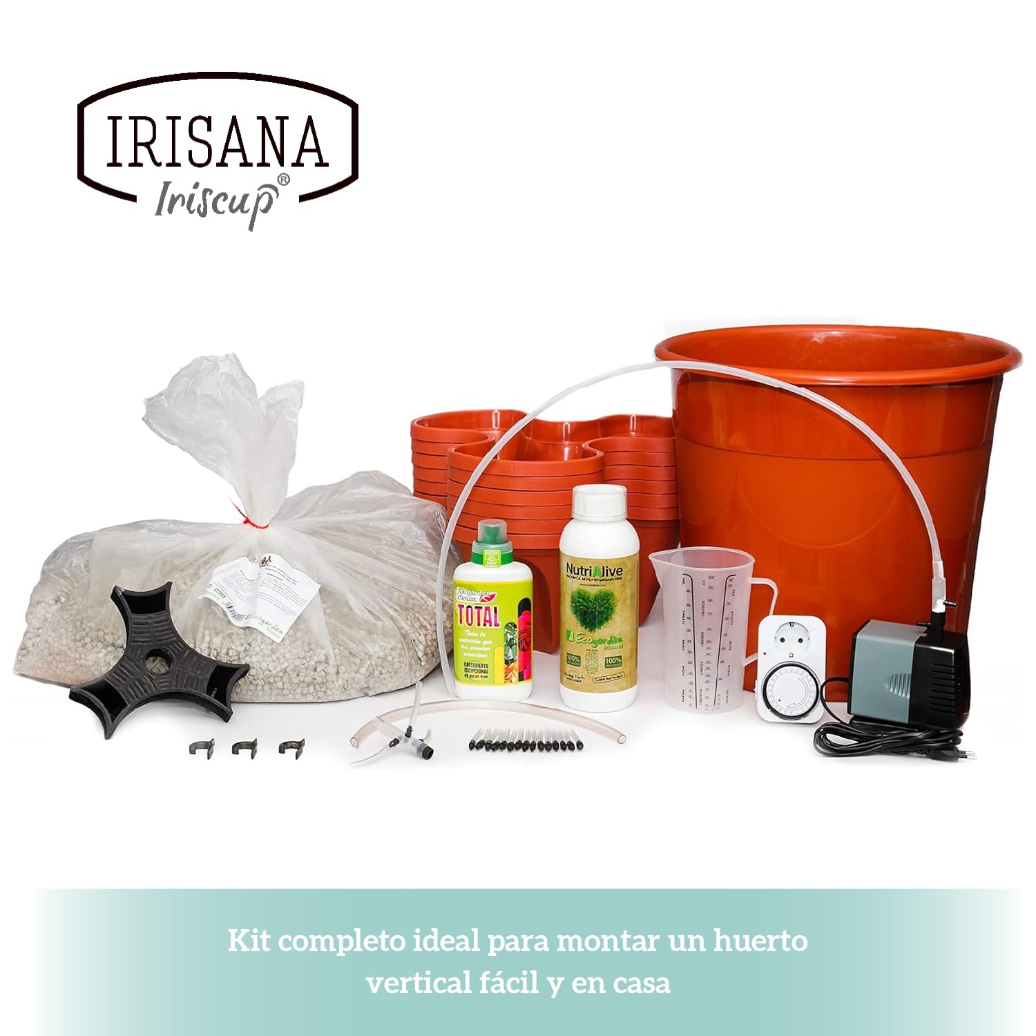 Irisana - Cultivo Hidropónico Ecogarden - 6 Macetas en Forma de Trébol - 112 cm de Altura - Kit Completo Ideal para Huerto Vertical - De Fácil Montaje