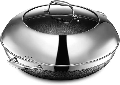 HexClad Hybrid Nonstick 14-Inch Wok with Stainless Steel Lid, Stay-Cool