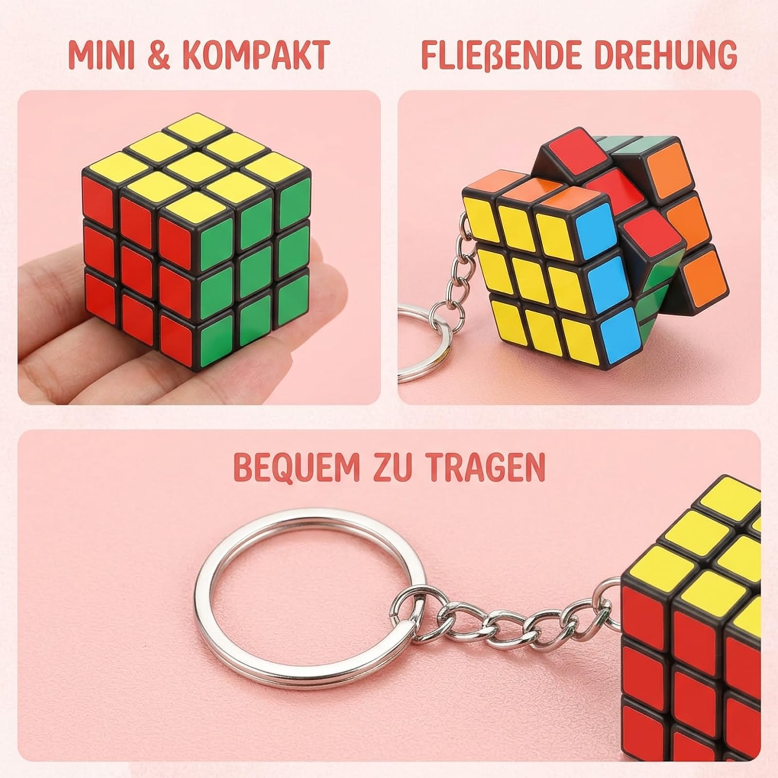 Mini Zauberwürfel Set, 20 Stück 3x3 Rubiks Cube, Stressabbau Konzentrationshilfe, Metall Schlüsselring für Erwachsene, Langlebige ABS Konstruktion