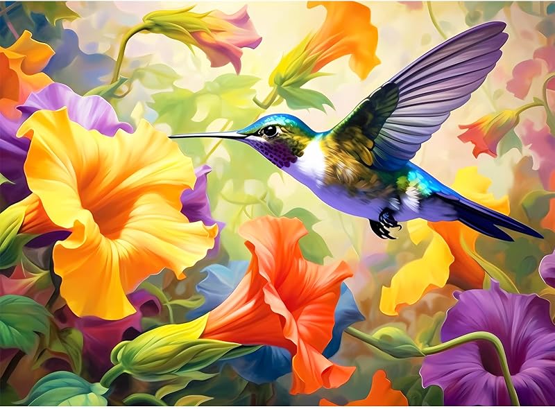 VOLUVOLU 500 Piece Puzzle for Adults, Flower Hummingbird Jigsaw Puzzles