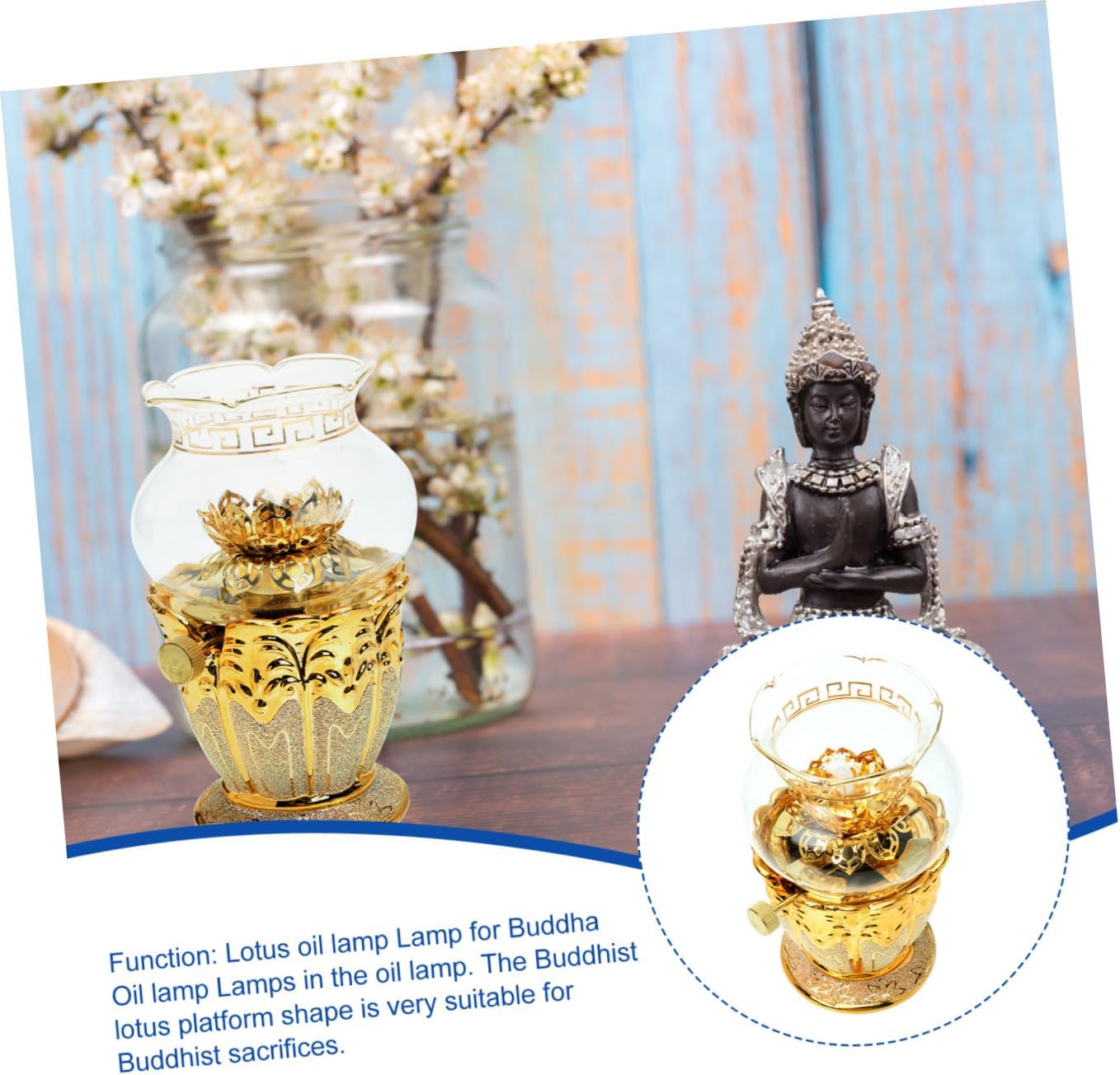Lotus Oil Lamp for Buddha Worship Household Kerosene Lamp with Transparent Glass Elegant Design Easy to Clean Suitable for Meditation and Indoor Ambiance