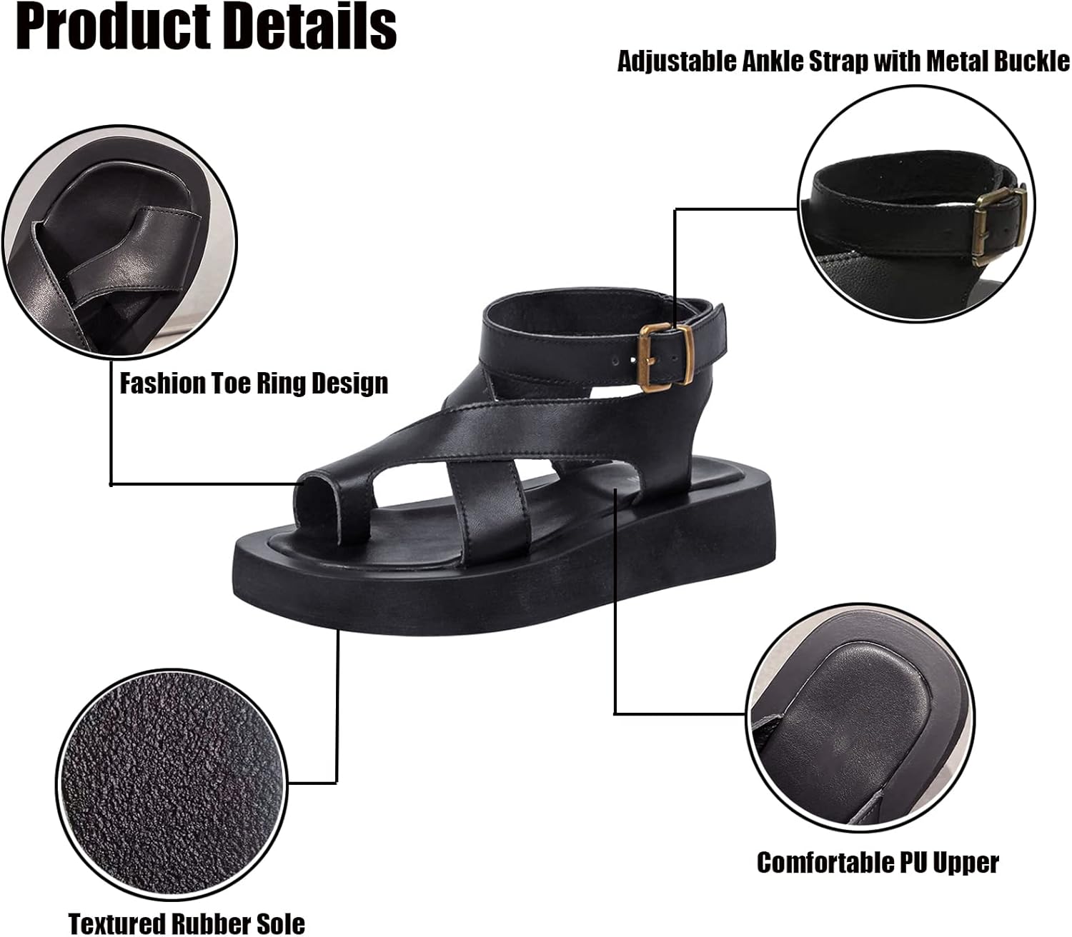 Women's Clip Toe Ankle Buckle Flat Sandals,Fashion Crossover Adjustable Buckle Soft Bottom Comfortable Outdoor Work Summer Casual Platform Beach Roman Sandals - Image 3