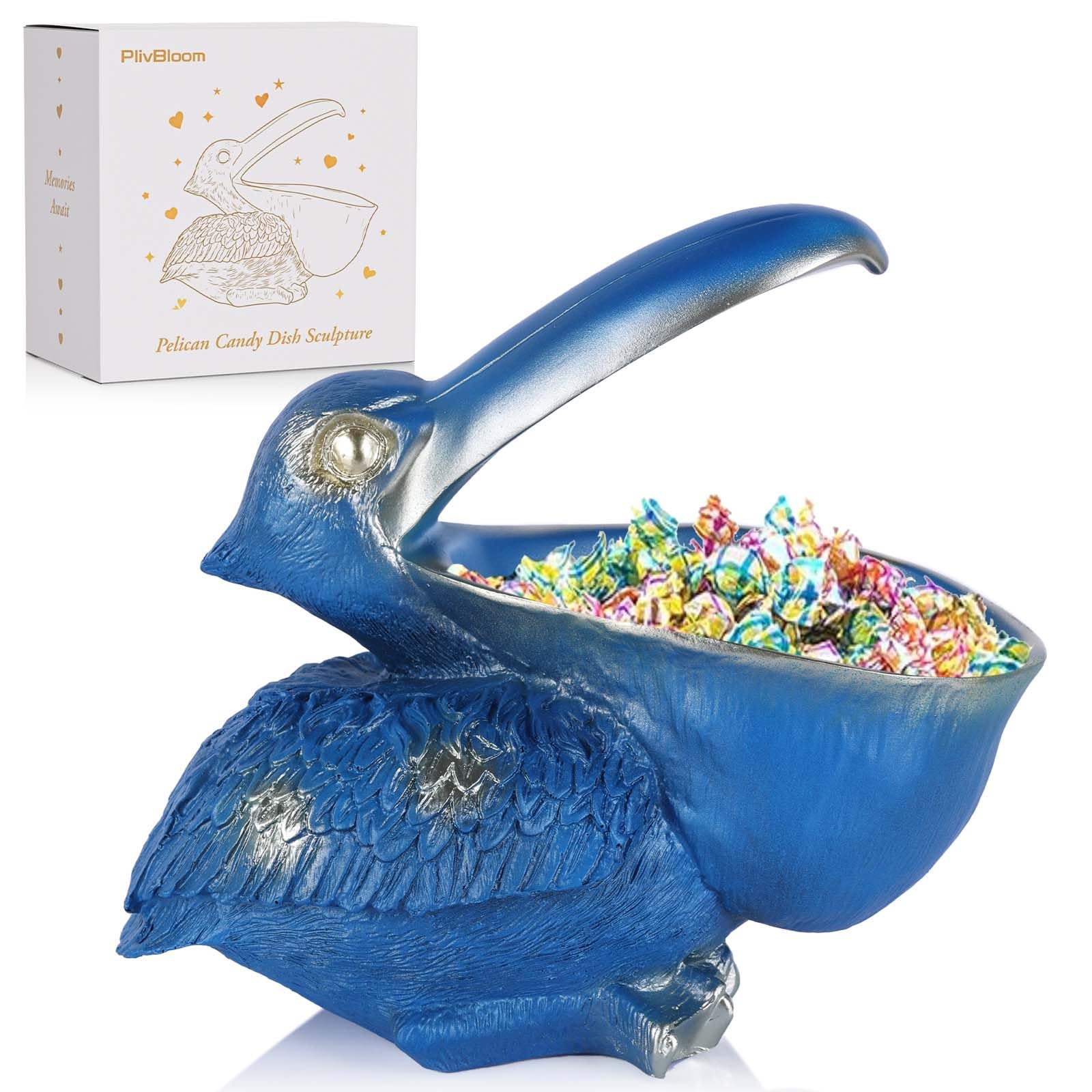 PlivBloom Pelican Key Holder Statues,Fun Animal Hippo Candy Dish,Candy Dish for Office Desk Unique,Modern Key Holder for Pelican Figurine,Suitability Desk bowl and Entry Table Decor Items (Blue)