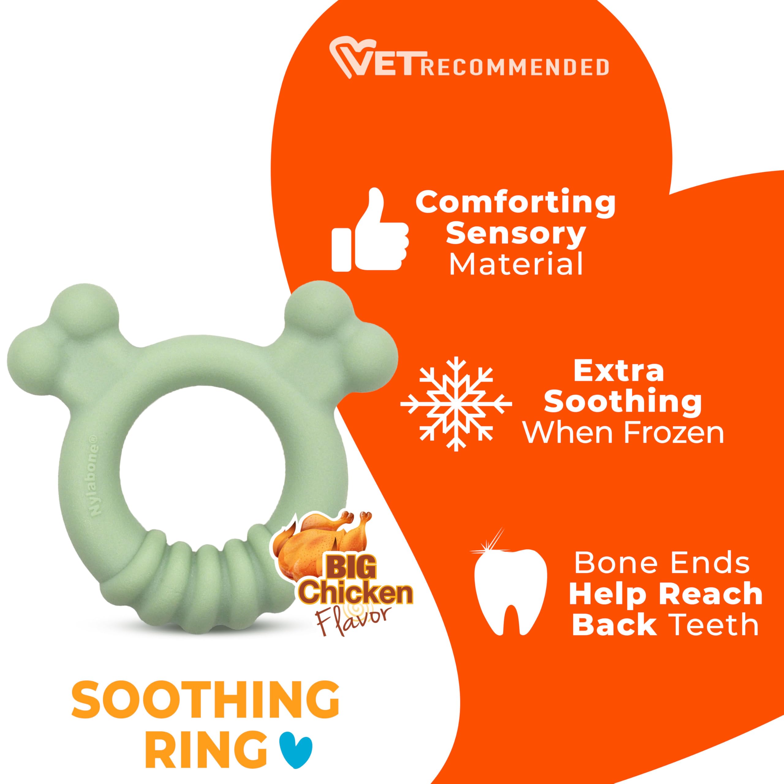 Nylabone Kojący materiał sensoryczny dla szczeniąt, zabawka do żucia, zabawki dla szczeniąt ząbkowanie, mały smak kurczaka, do 25 funtów, 1 sztuka