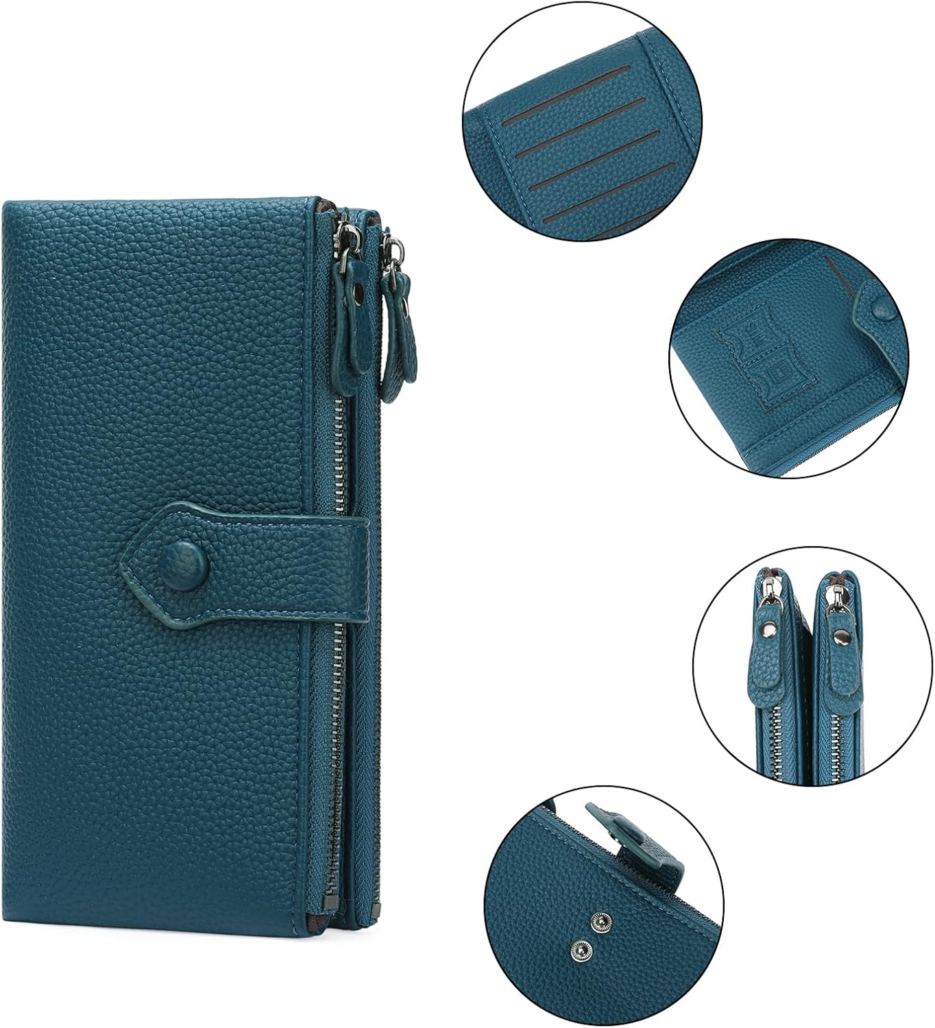 Women Soft Leather Wallets Slim Bifold RFID Blocking Ladies Credit Card Holder Double Zipper Pockets - Image 4