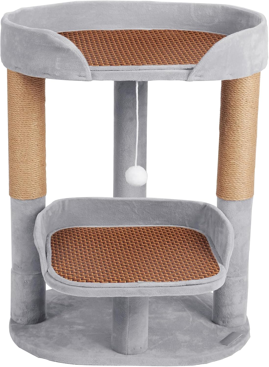 23.6″ Upgraded Sturdy Cat Tree with Thickened Base, Adjustable Height, Reversible Mat, Sisal Scratching Post, and Easy Assembly, Gray Crystal Velvet Fabric