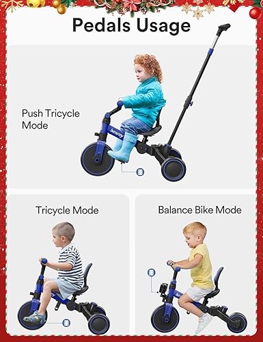 Miniatura 8 de besrey Bicicleta 5 en 1 para niños pequeños con mango de dirección para padres para niñas y niños de 1 a 3 años, triciclo plegable para niños,