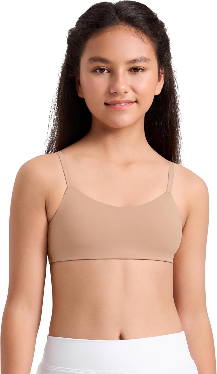 CRZ YOGA Girls Softness Mold Softhold Training Bra - Casual Everyday Tops V Neck Adjustable Straps Kids Teen