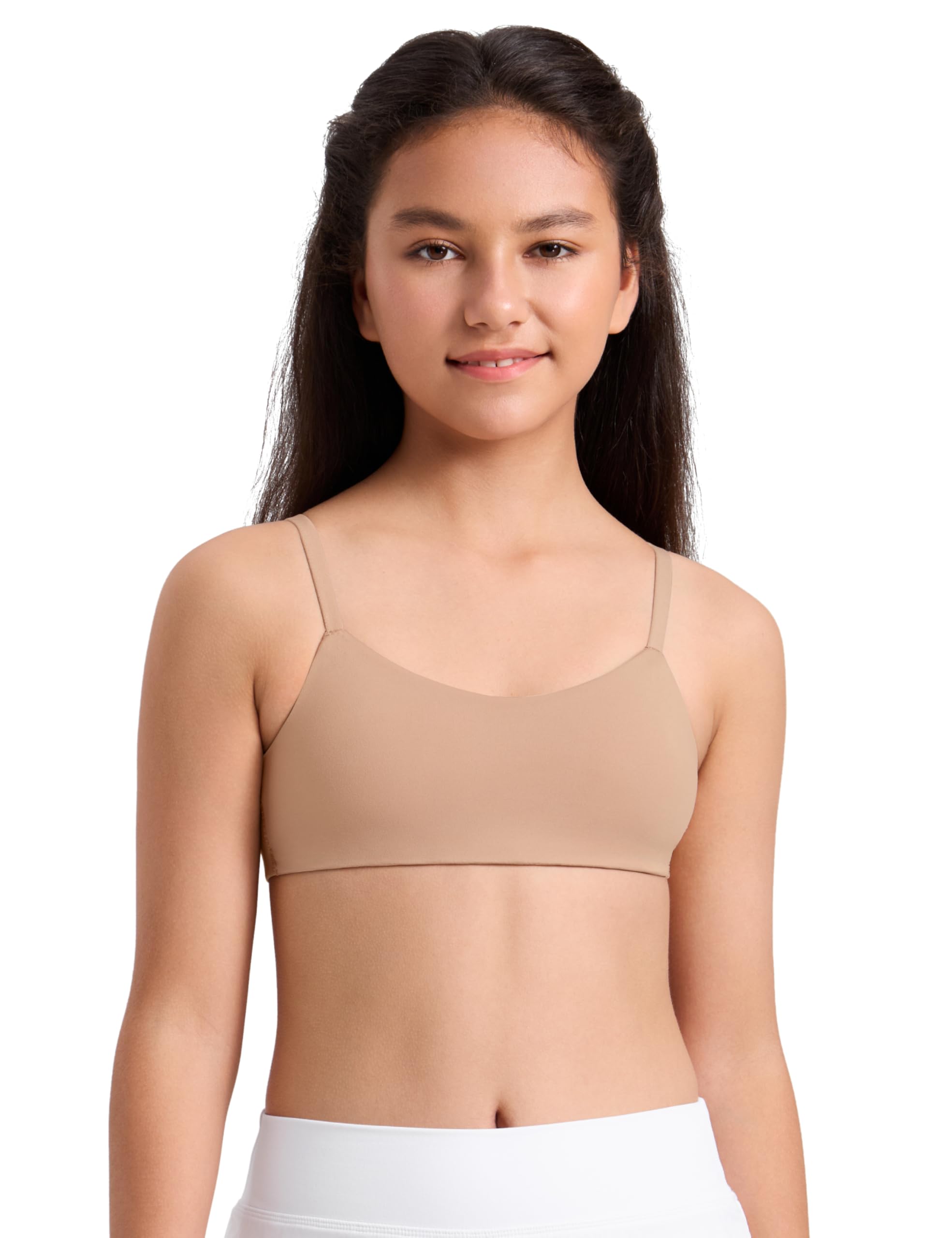 CRZ YOGA Girls Softness Mold Softhold Training Bra - Casual Everyday Tops V Neck Adjustable Straps Kids Teen