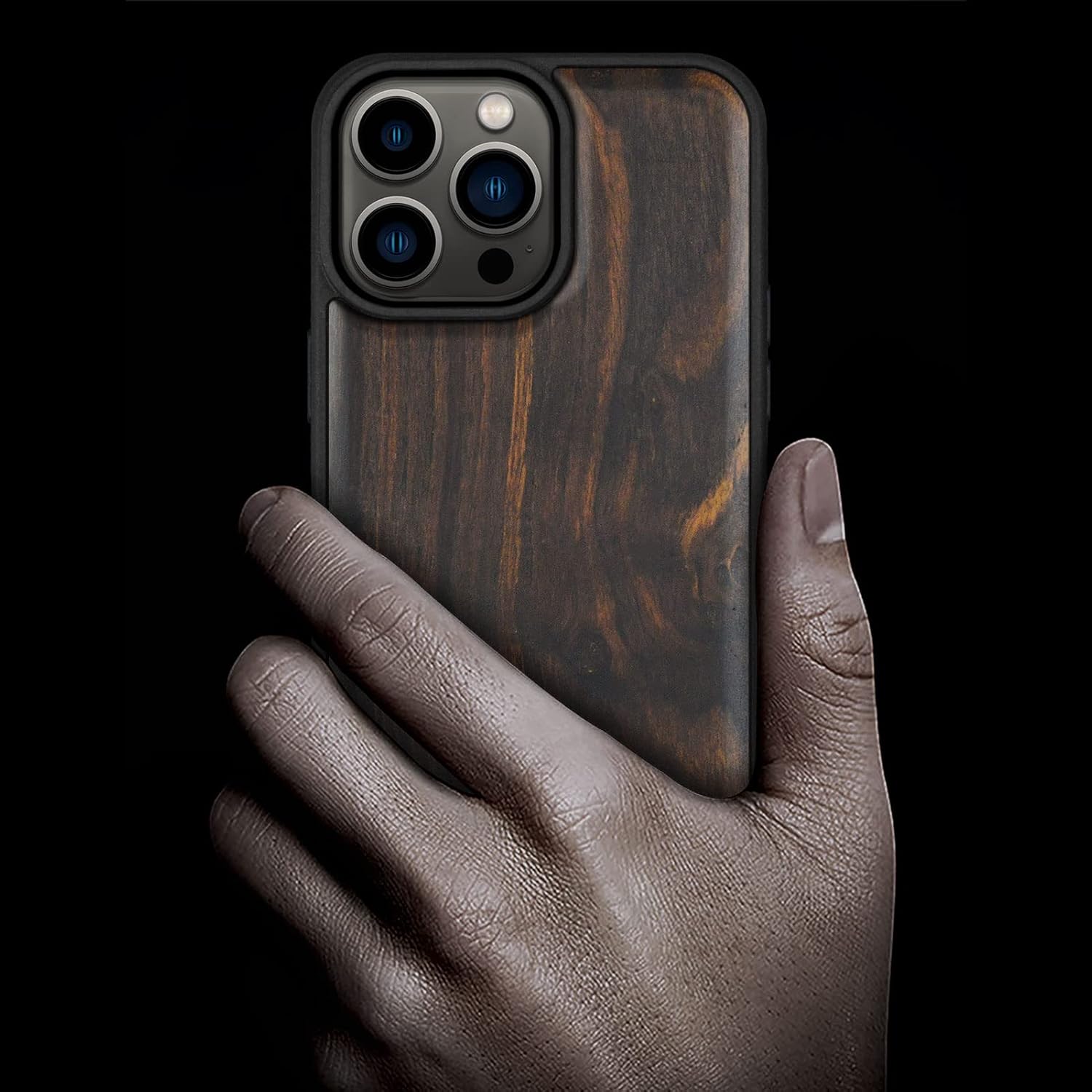 Carveit Magnetic Wood Case for iPhone 14 Pro Max [Natural Wood & Black Soft TPU] Unique & Classy Wooden Shockproof Protective Cover Compatible with magsafe (Blackwood)