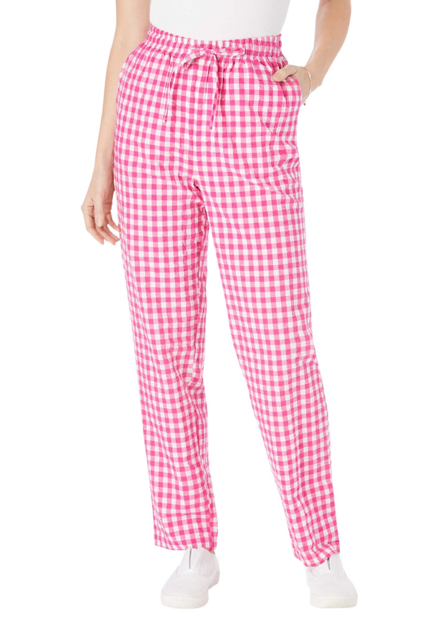 Woman Within Plus Size Seersucker Pull-On Elastic-Waist Pants