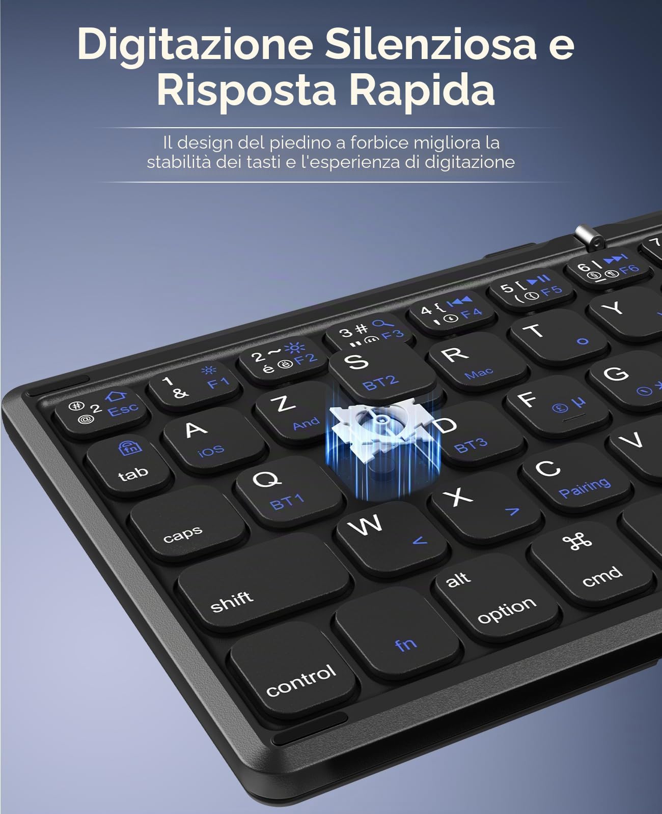 TiMOVO Tastiera Bluetooth AZERTY per Windows iOS Android Mac, Nero | Tastiera Portatile Ricaricabile per iPad, iPhone, Tablet e Smartphone, Mini Tastiera Senza Fili Pieghevole da Viaggio