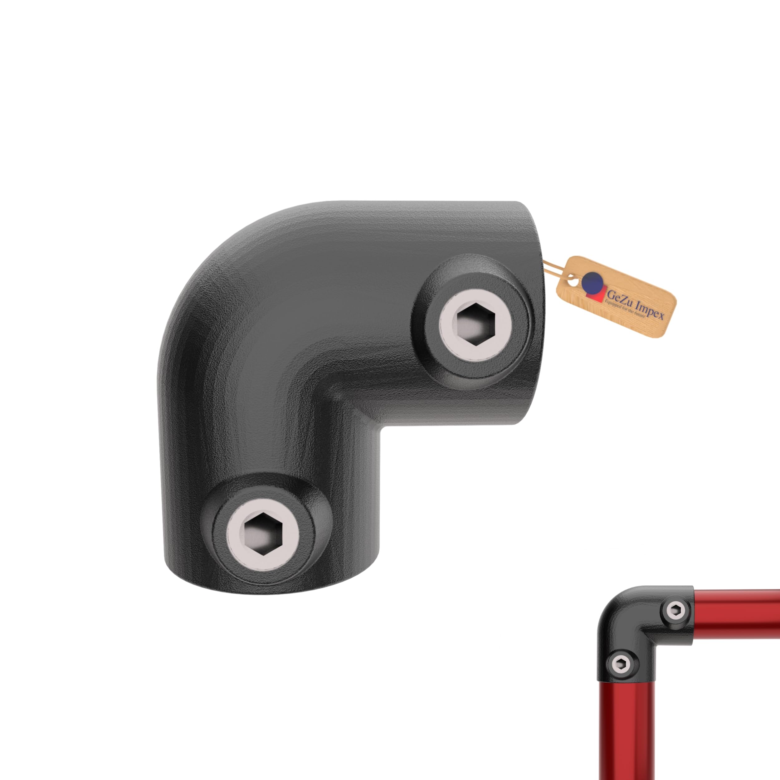 Gezu Impex Black 2 Way Elbow Pipe Connector Ø 27 Mm Hot Dip Galvanized Powder Coated 90° Elbow Clamp Fitting Pipe Connector For Handrails & Frames