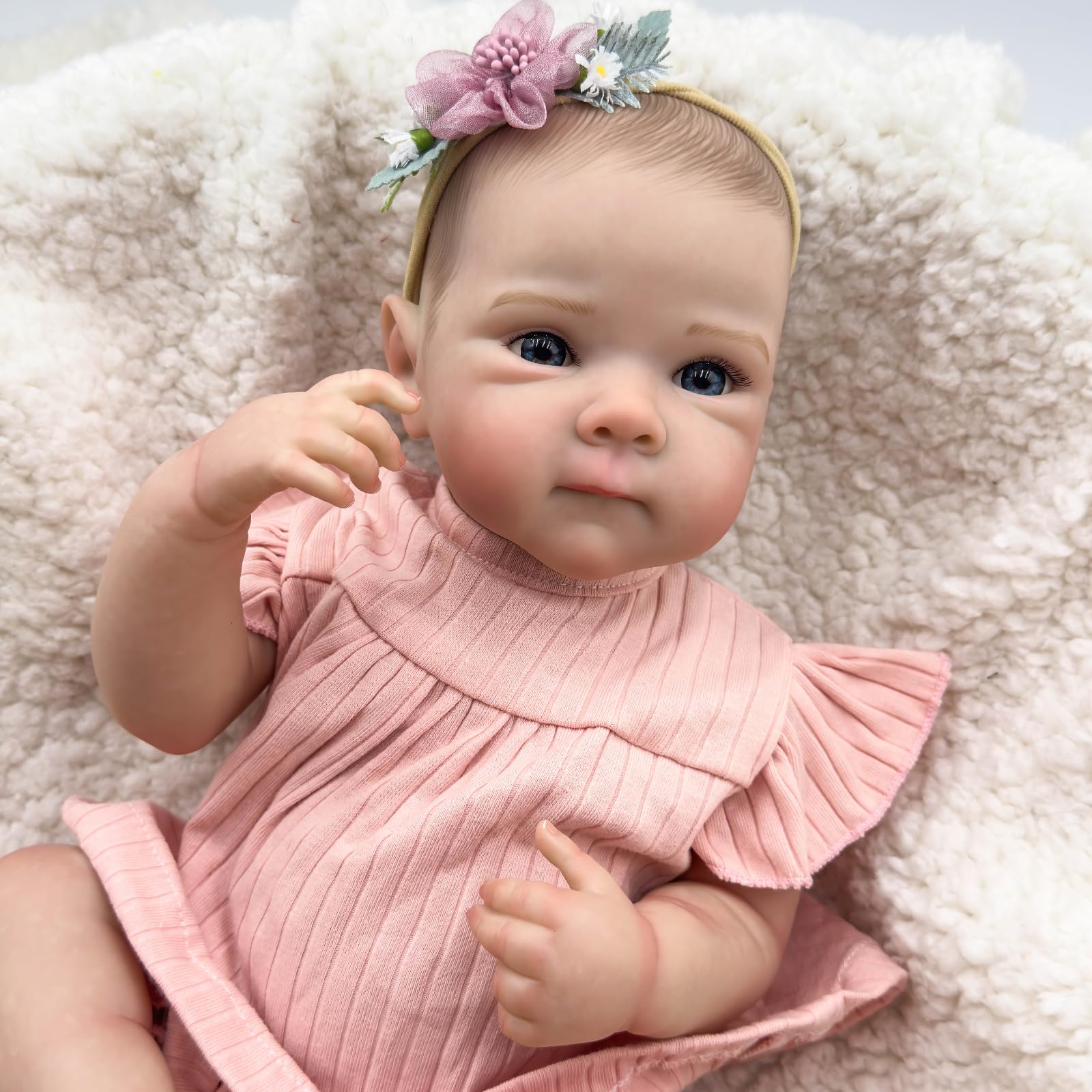 MineeQu 19 cali Realistyczna Lalka Reborn, Wyglądająca Prawdziwie, Pełne Ciała z Winylu, Ręcznie Pomalowane Włosy, Żywotna Noworodek
