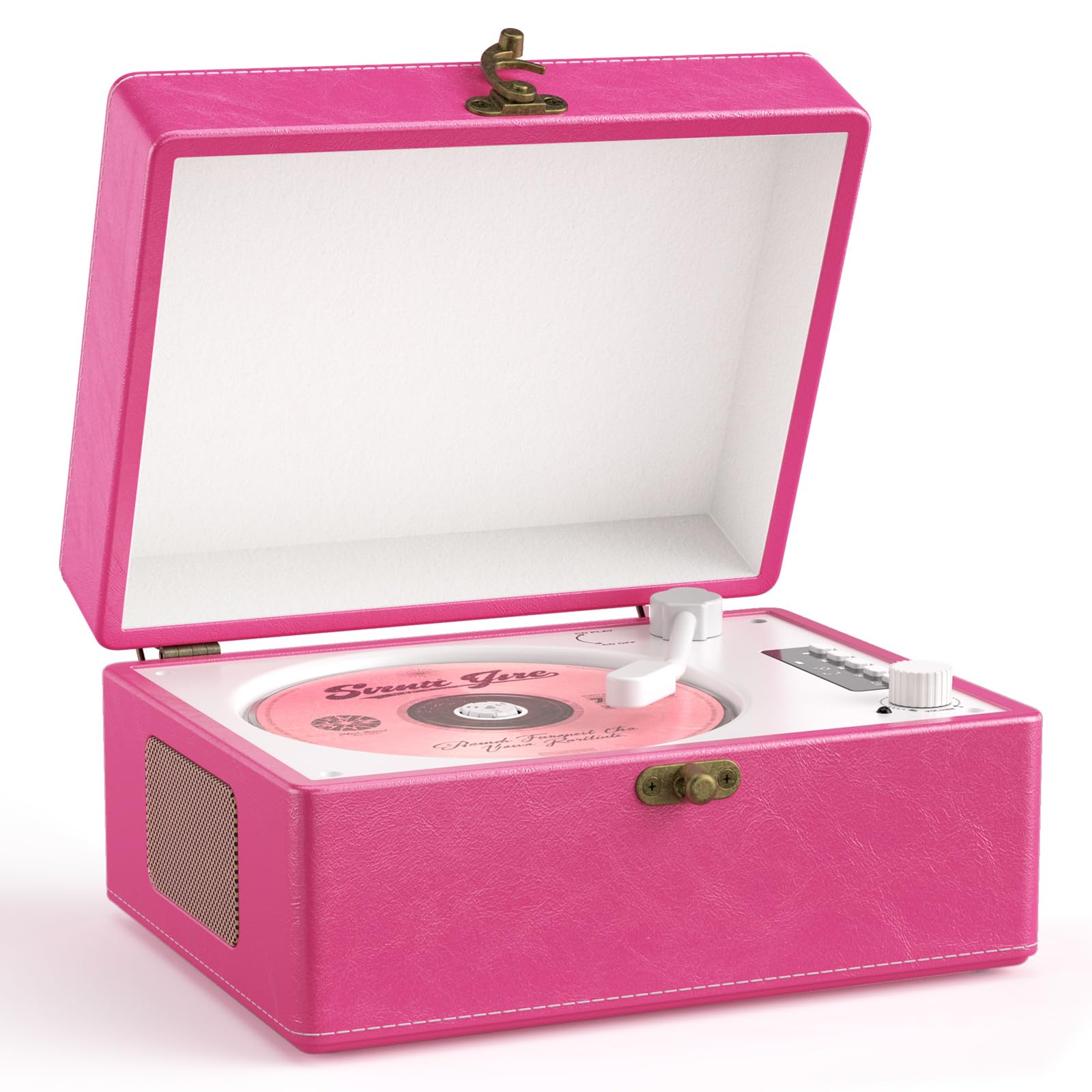 Portable Bluetooth CD Player with Built-in Speakers, Time Music Box, Pink Retro CD Player with LED Display, Rechargeable Battery, USB &amp; AUX Playback, Vintage CD Stereo for Home Decor Gift(Hot Pink)