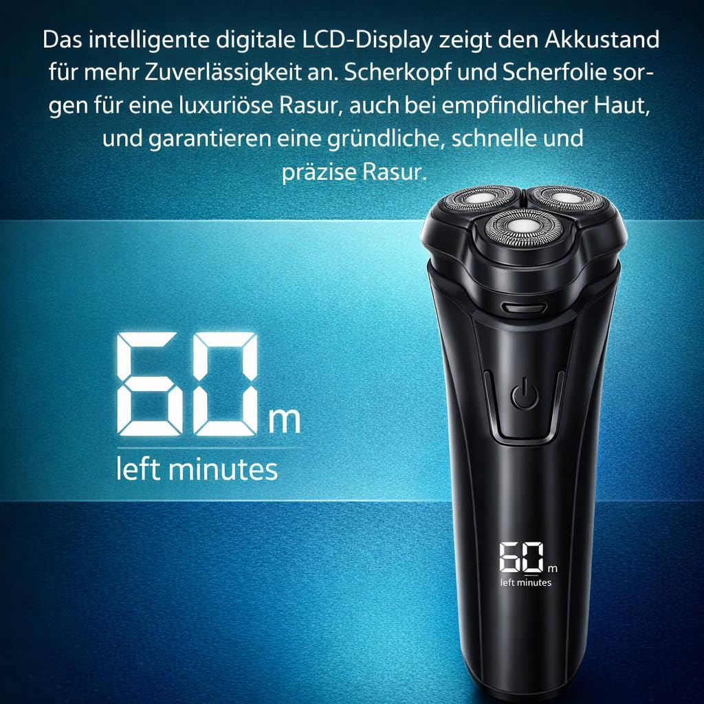 Oryzon Herrenrasierer V1 Pro, Rotationsrasierer mit effizientem Rotationsmotor & Pro-Scherkopf, für glatte Rasur im Alltag (Blau)