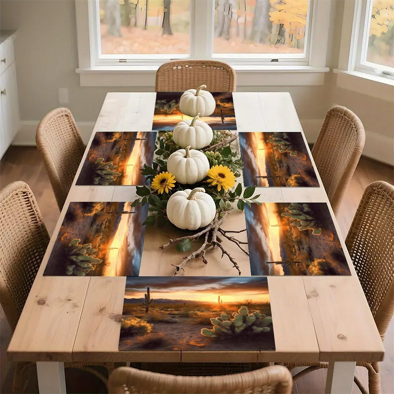 Cactus Desert Sunset Placemats Heat Resistant Non-Slip Place Mats Washable Wipeable Table Mat Kitchen Dining Table Decoration Placemats Indoor Outdoor Place Mats 17.7’’×11.8’’
