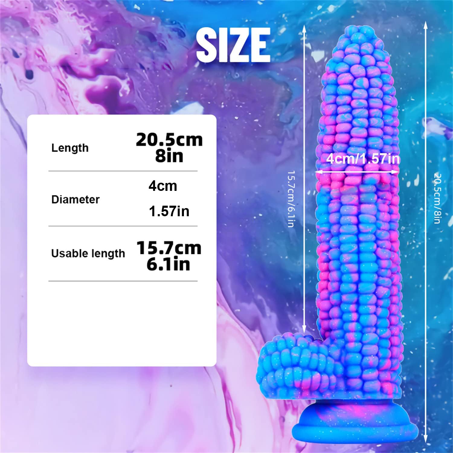 Monster Dildo Colourful Big Grain Corn Adult Sex Toy with Strong Suction Cup 8 Inch Flexible Soft Vegetable Dildos -: Blue