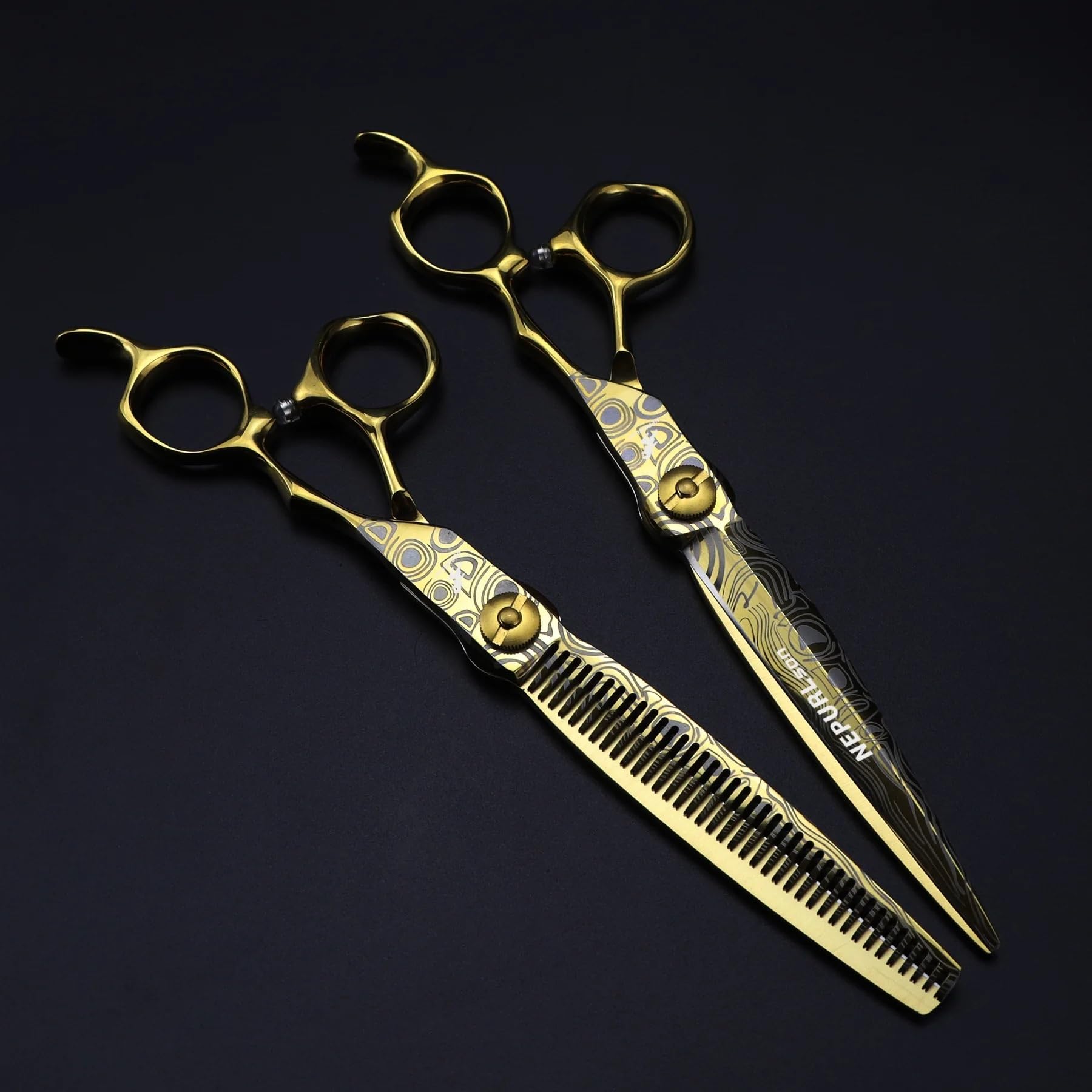 Ciseaux de coupe professionnels en acier JP440c doré de 7 pouces, motif damassé, pour coupe de cheveux, effilage, barbier, ensemble de coiffure