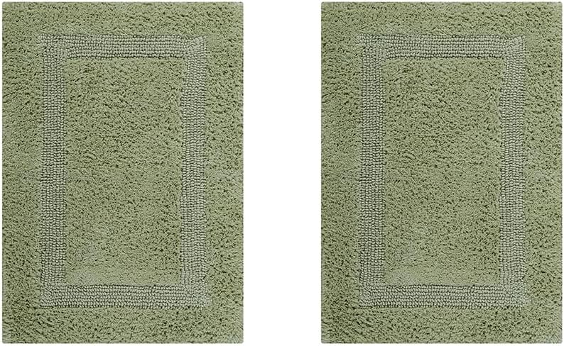 Better Trends 2 Piece Bath Room Rugs Set 100% Cotton Extra Soft Tufted 17" x 24" Bath Rug, Water Absorbent & Reversible Machine Washable for Bath Room Floor Decor, Laundry Room Sage Lux Collection