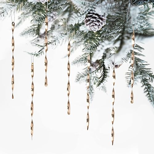24 adornos colgantes de Navidad, carámbanos de aluminio torcidos para bodas, Halloween, decoración de árbol de vacaciones (brillante, 7 pulgadas,
