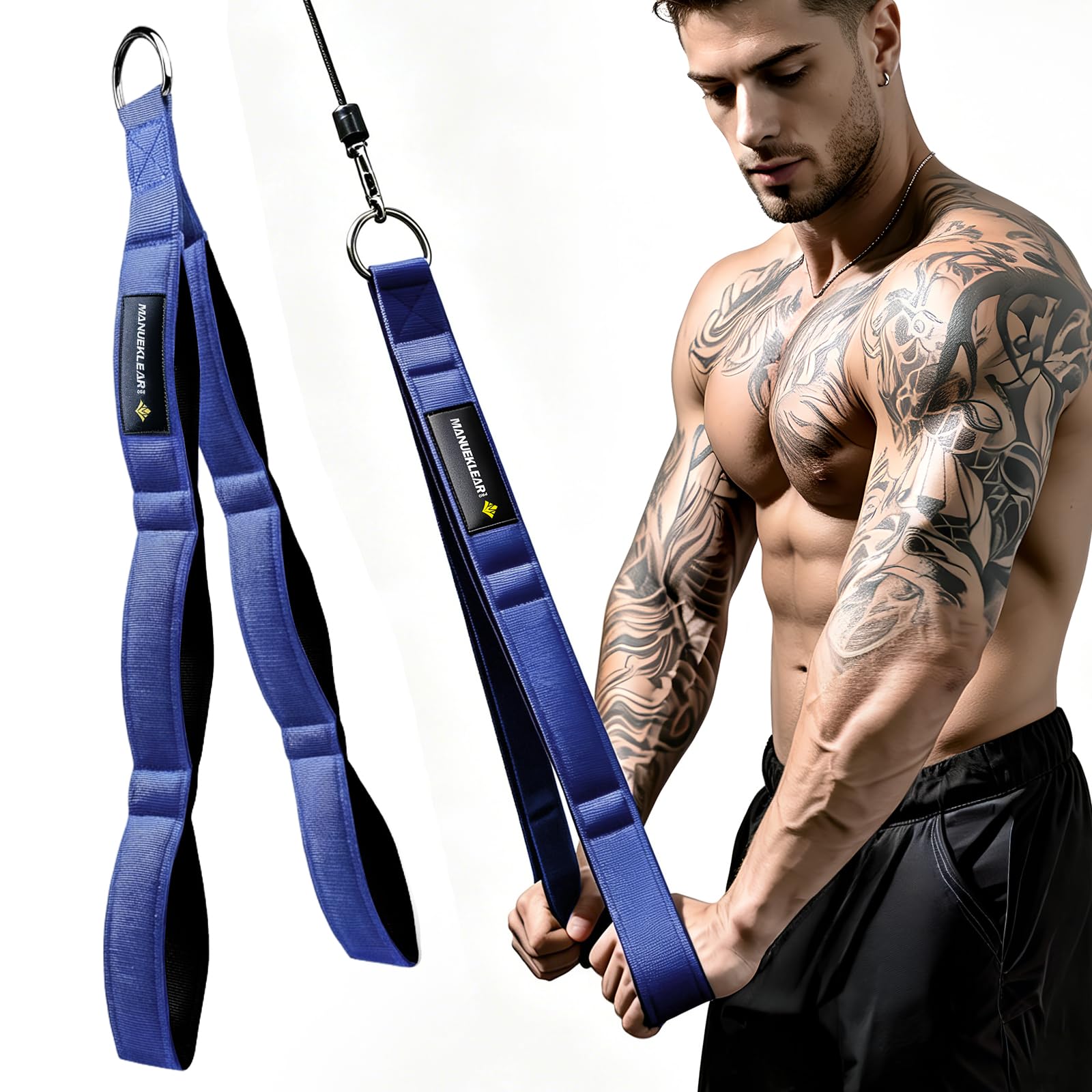 MANUEKLEAR Tricep Rope Cable Attachment Handles, Greater Range of Motion, Tricep Pull Down Rope for Push Downs, Crunches, Facepulls for Professional Gym (Blue)
