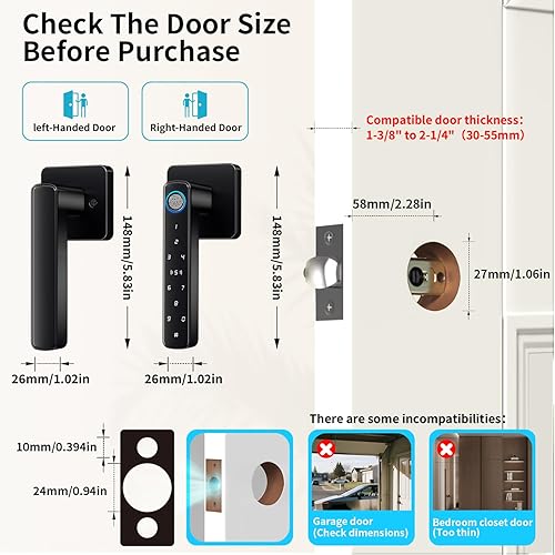 Miniatura 8 de Cerradura de puerta inteligente de huellas dactilares, cerradura de puerta de entrada 5 en 1 sin llave con control de aplicación, teclado de código