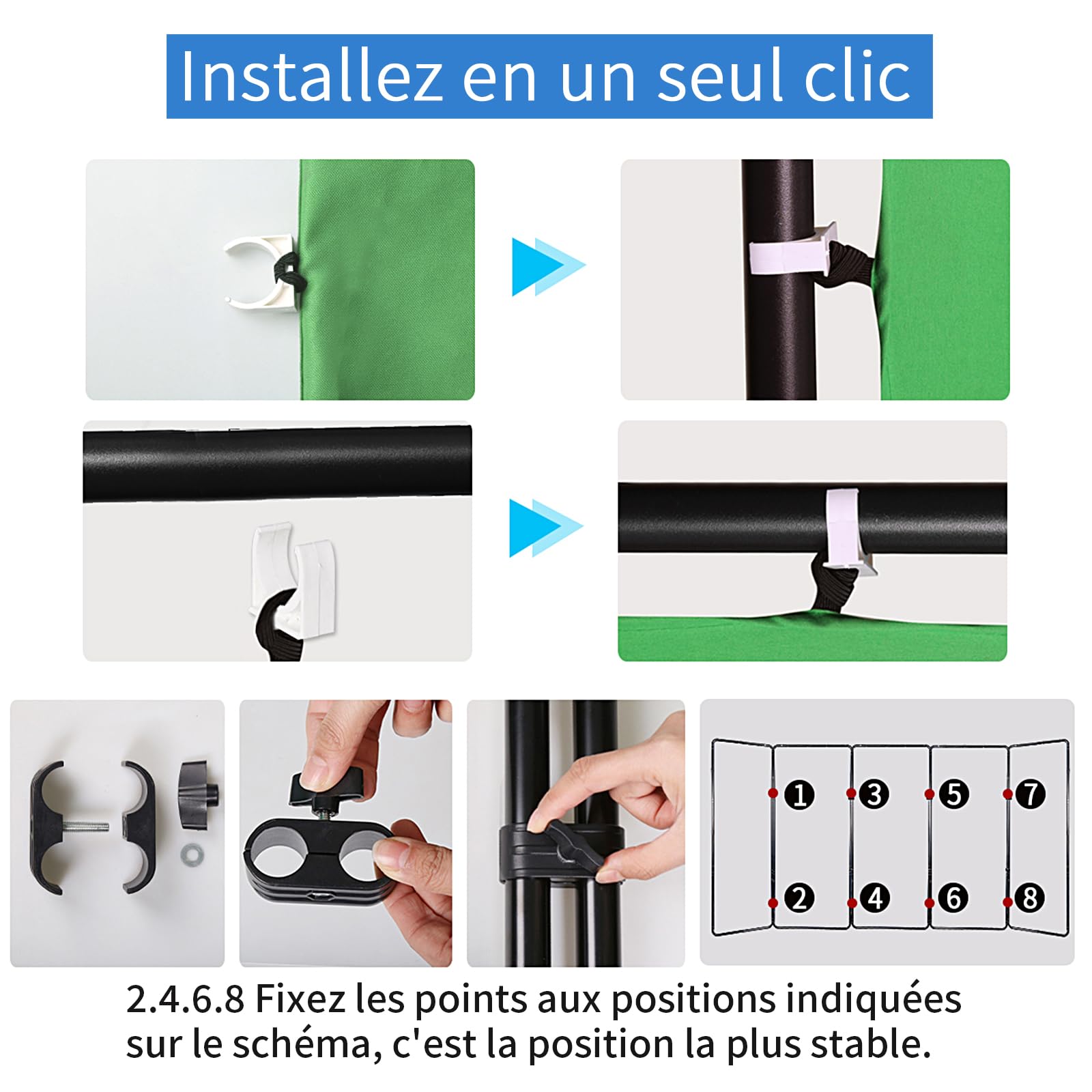Toile de fond portable professionnelle 2,4 x 5 m - Vert - Avec cadre - Système de fond pour photographie et enregistrement vidéo en studio photo - Diffusions en direct - Pour fête, scène