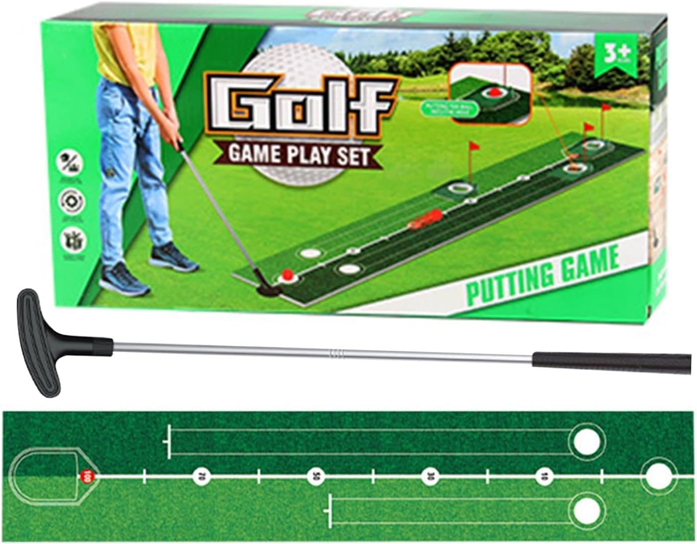 Putting Mat | Golf Putting Mat Game Set | IndoorPutting Green Golf PuttingGame Set | Portable Golfing Equipment With Clubs Holes Balls Training Aid Toys For Indoor Backyard Yard Outdoor Camping Childr