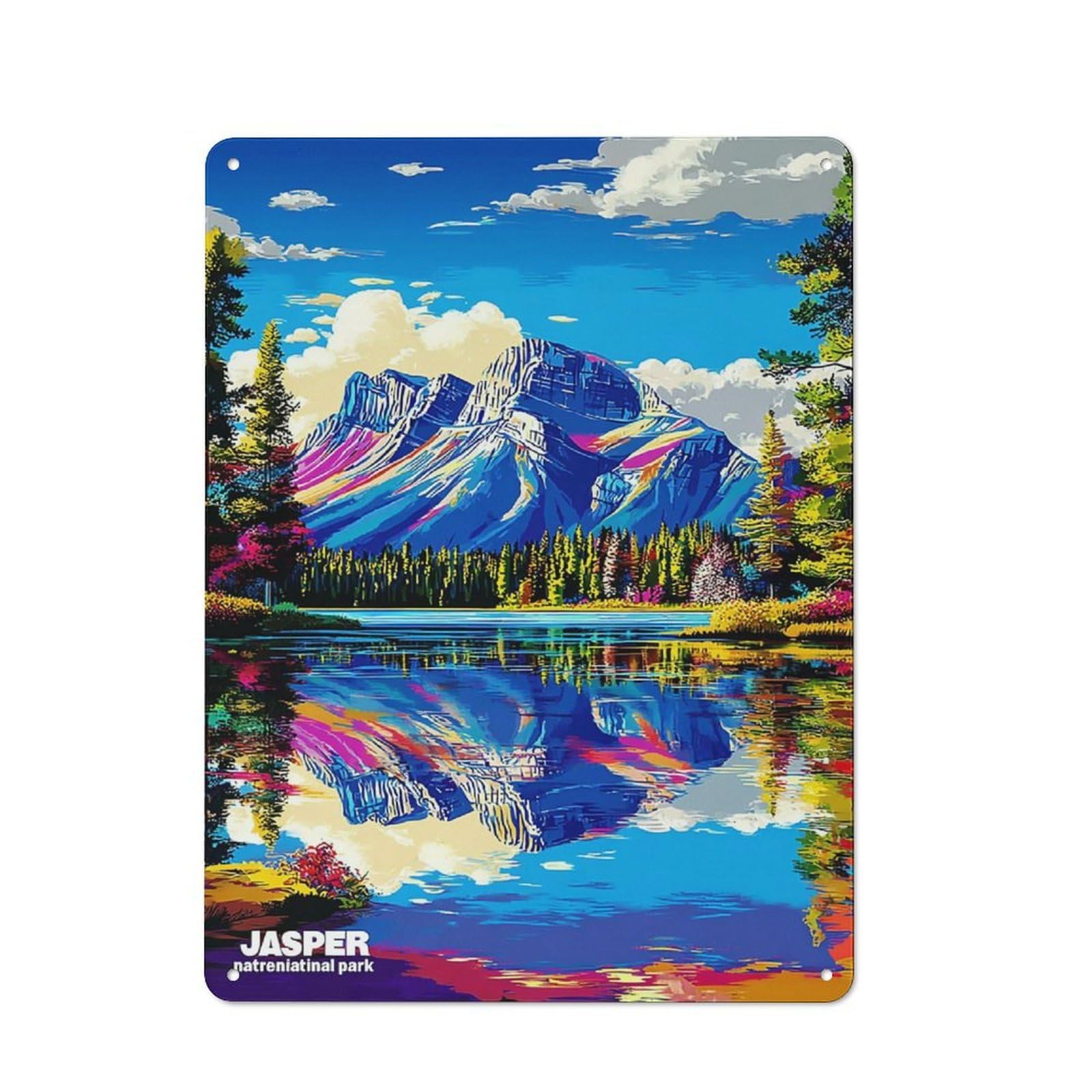 Junmoney Jasper National Park Reflections Office Metal Sign With Design 40X30cm, Classic Studio Wall Plaque For Home Office, Reading Corner Or Bedroom