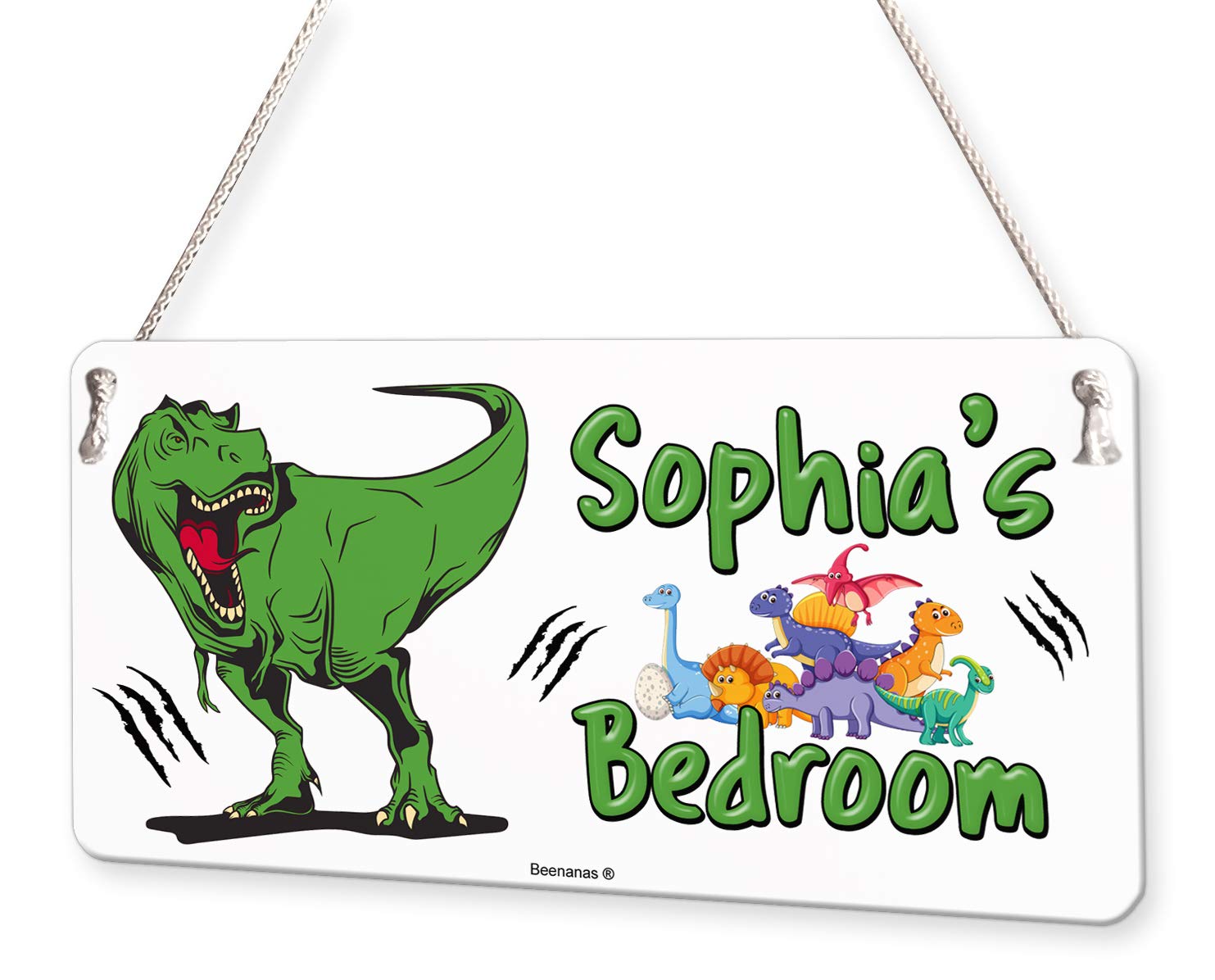 Beenanas T Rex Dinosaur Personalised Childs Bedroom Door Sign Name Plaque