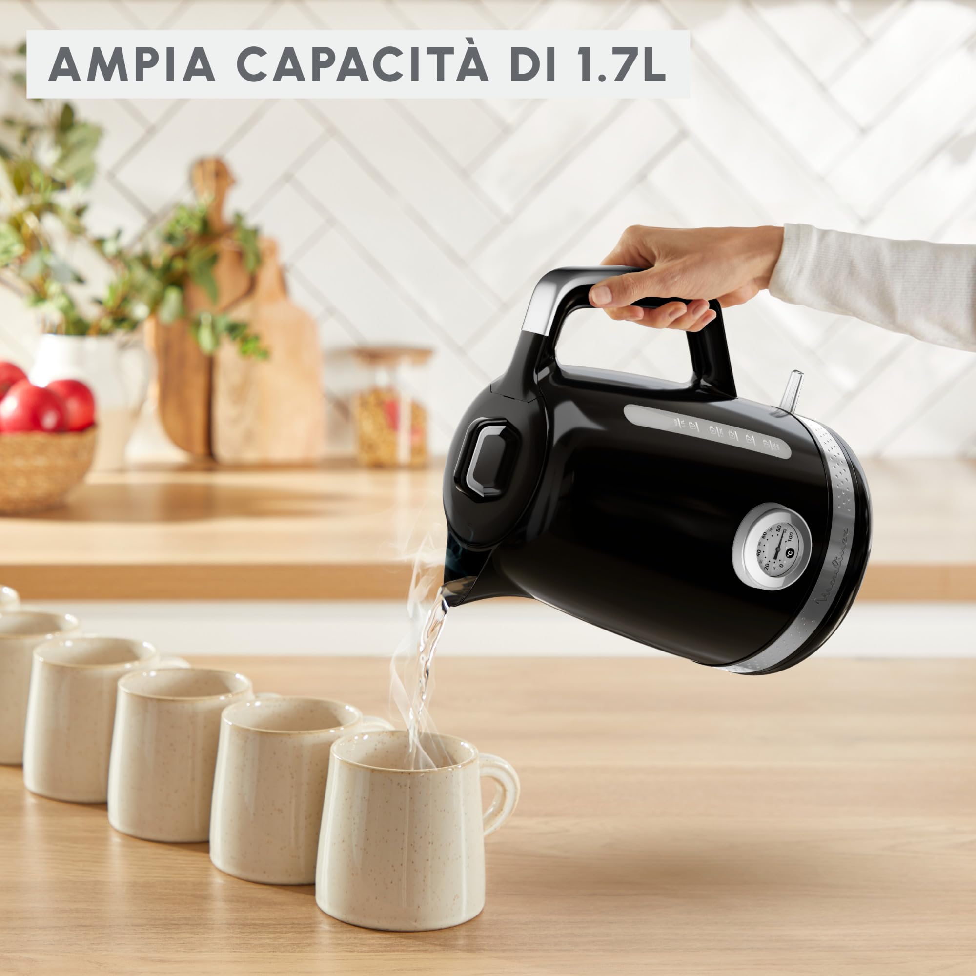 Moulinex Soleil, Bollitore Elettrico da 1.7 L con Controllo Temperatura, Potenza di 2400 W, Riscaldamento Rapido e Spegnimento Automatico, Filtro Anticalcare Amovibile, BY3558
