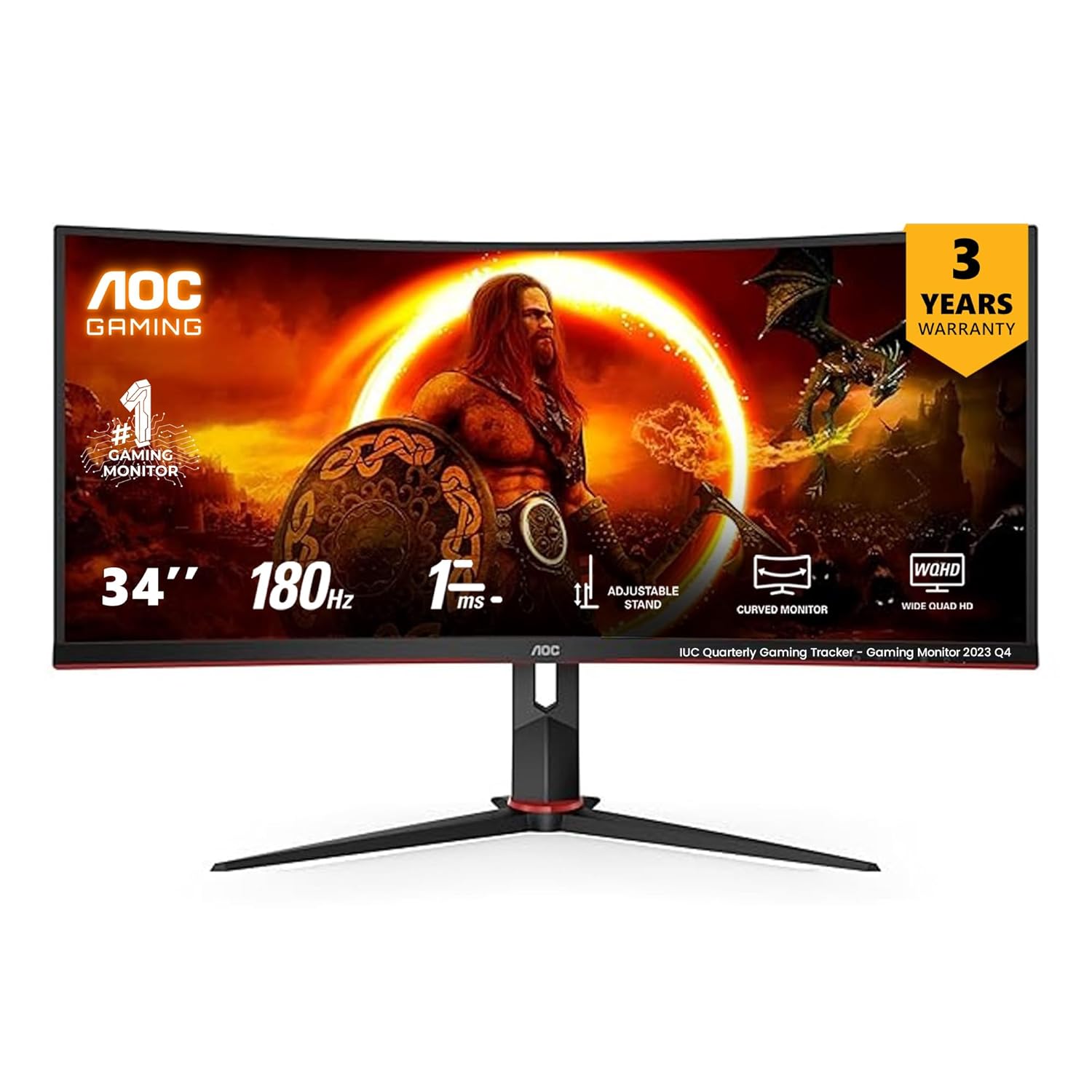 AOC CU34G2XP/BK 34 Inch Gaming Monitor Ultra QHD, 1440p, 180Hz, 1.0ms ...
