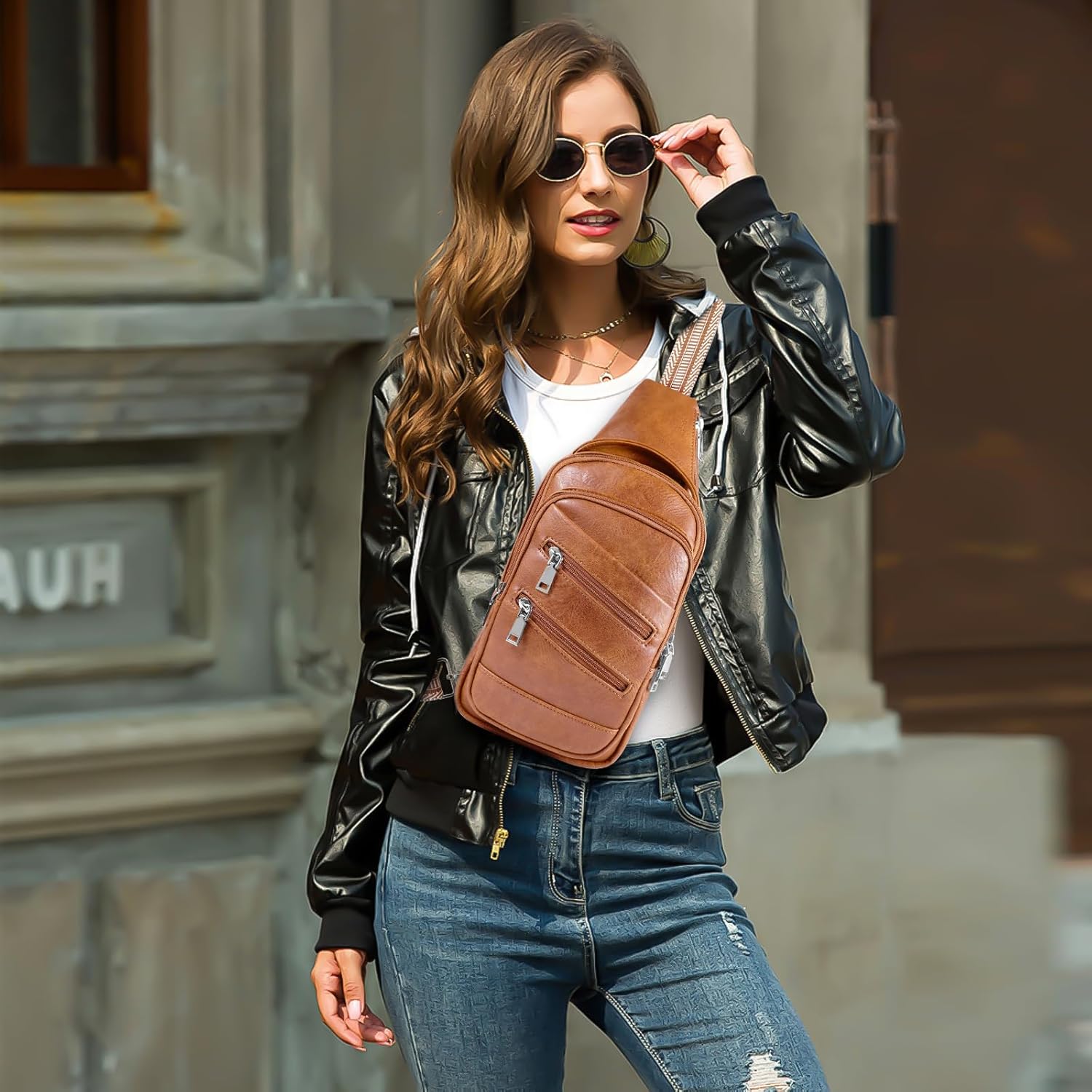 Conceal Carry Sling Bag - Virgan Leather Sling Backpack Fanny Pack Crossbody Chest Bags with Holster&Guitar Strap…