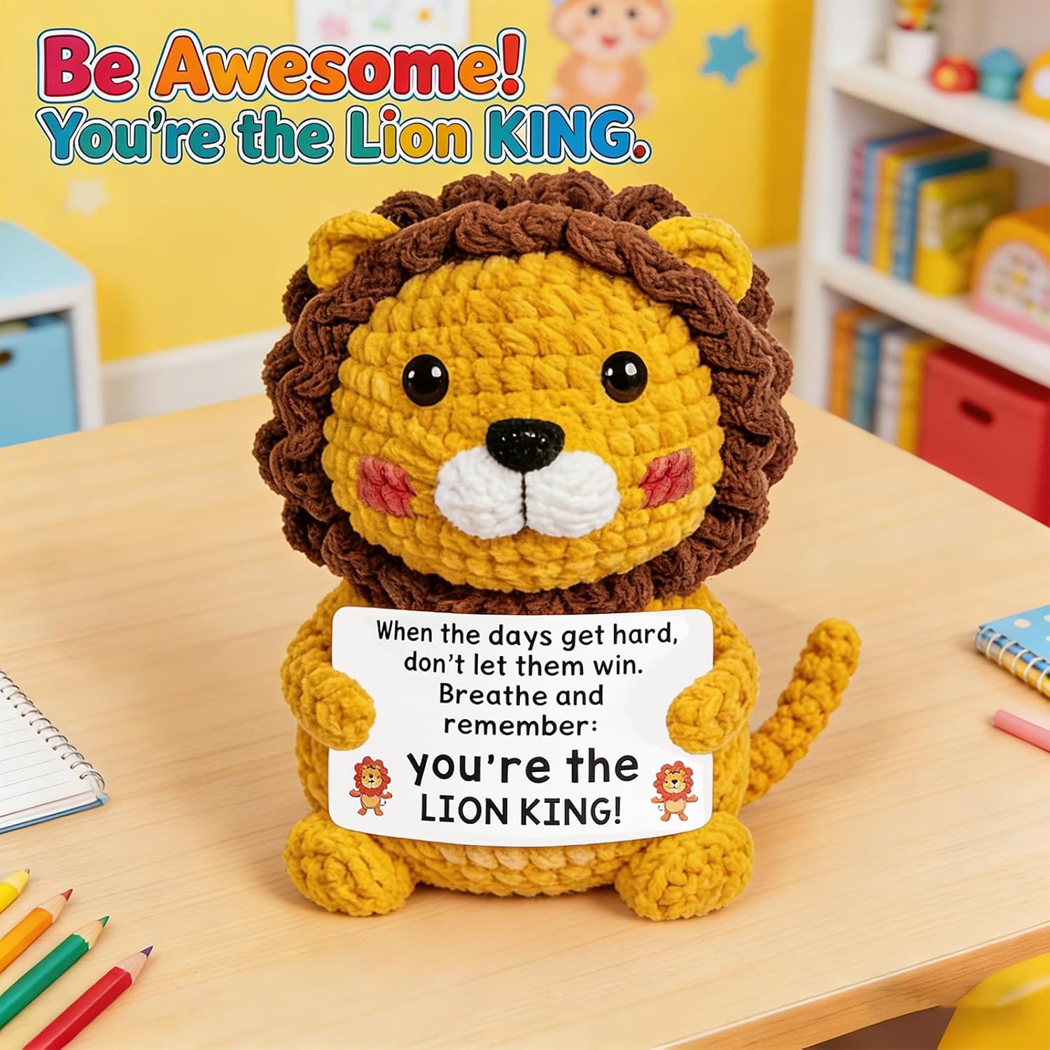 9Pcs Positive Crochet Animals with Messages Emotional Support Plushies Crochet Stuffed Animals Bulk Cute Affirmation Gifts for Teens Teacher Graduation Women Men Mini Employee Appreciation Gifts Set