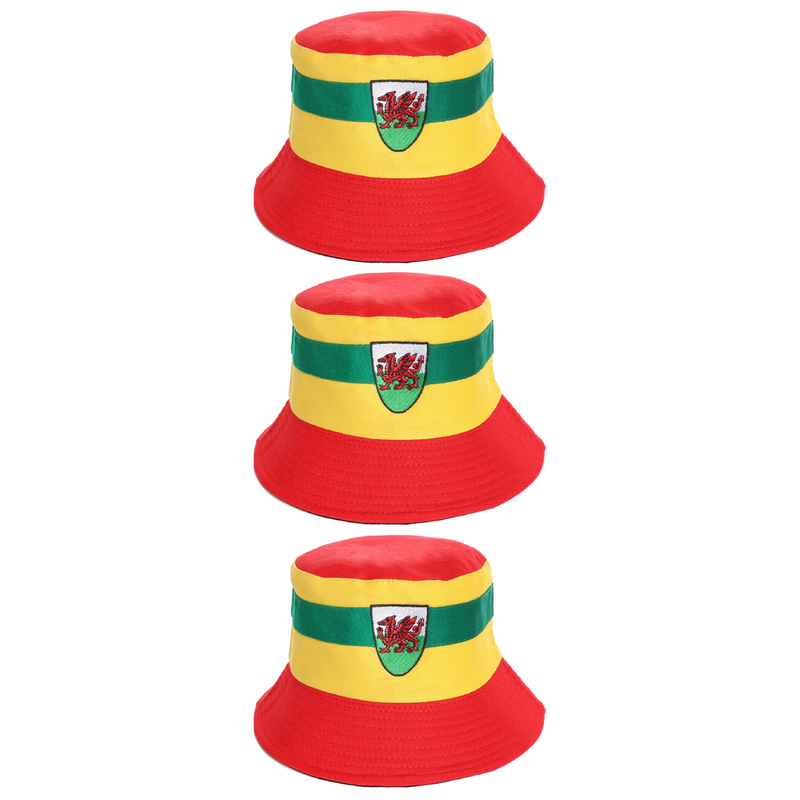 I LOVE FANCY DRESS Reversible Welsh Bucket Hat - Pack of 3-58cm Bucket Hat with Welsh Dragon Emblem - Football Rugby Sport Supporters Accessory