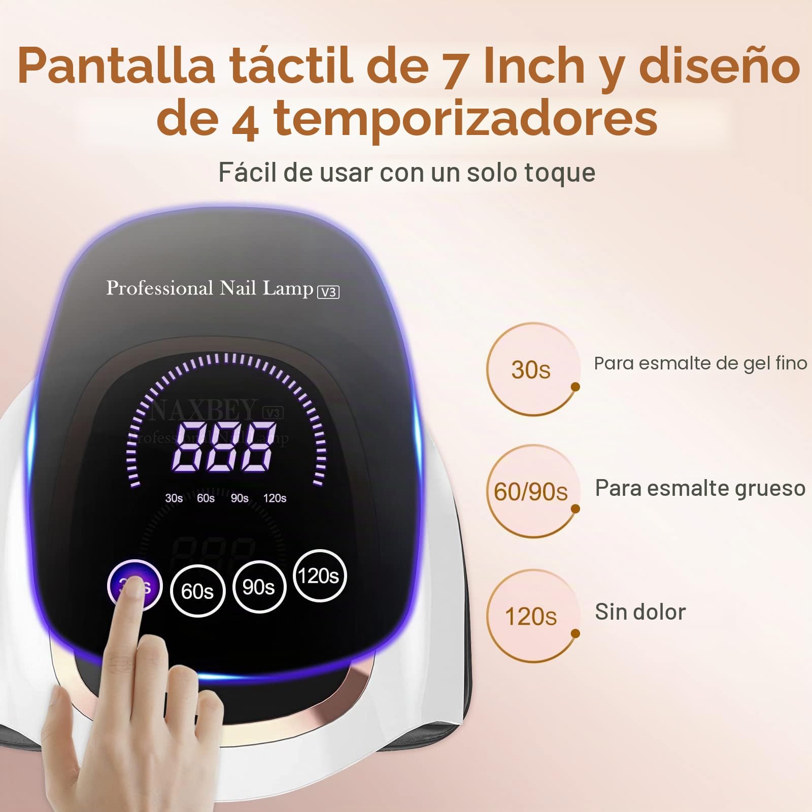 Lámpara UV LED para Uñas con Pantalla Táctil LCD Grande de 7.5 Pulgadas, 4 Ajustes de Tiempo/Auto Sensor, Secador de Uñas Profesional para Uso en Casa o Salón, Herramientas DIY para Principiantes