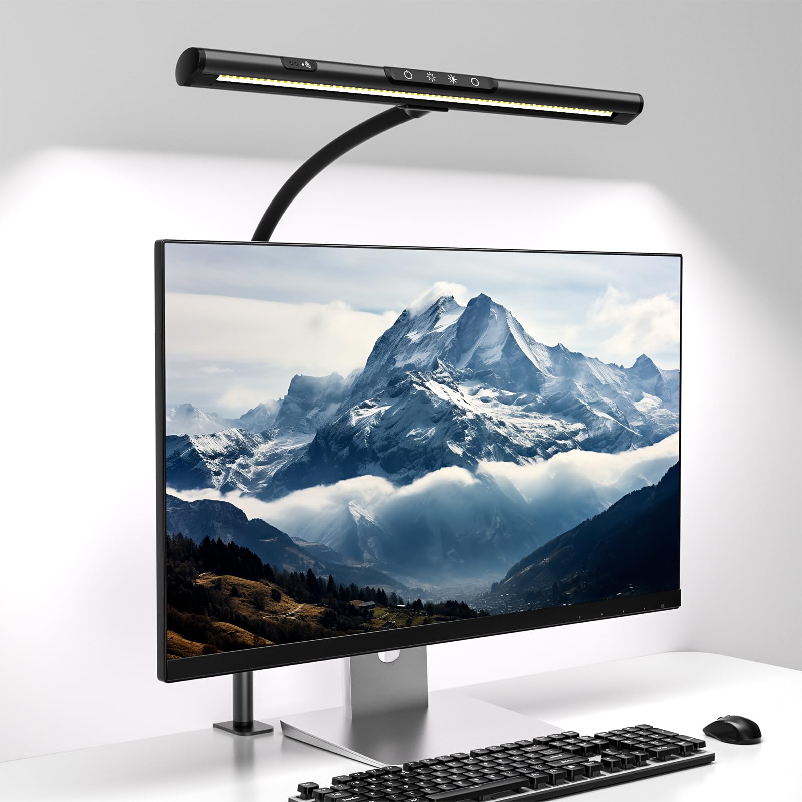 EYOCEAN Lámpara de escritorio LED con protección para los ojos, lámpara con abrazadera con cuello de cisne ajustable con brazo oscilante