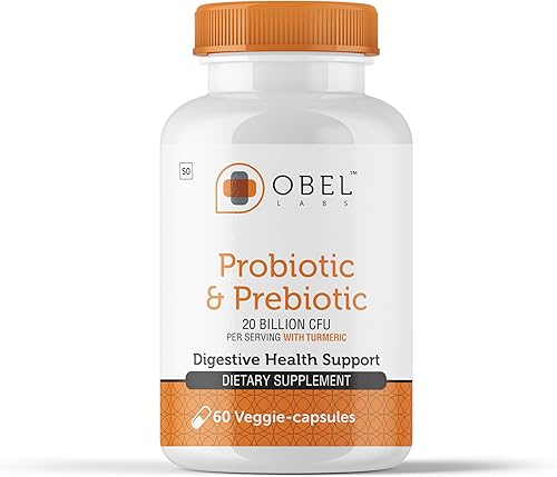 Obel Suplemento probiótico y prebiótico para la salud digestiva con cúrcuma 20 mil millones de UFC por porción