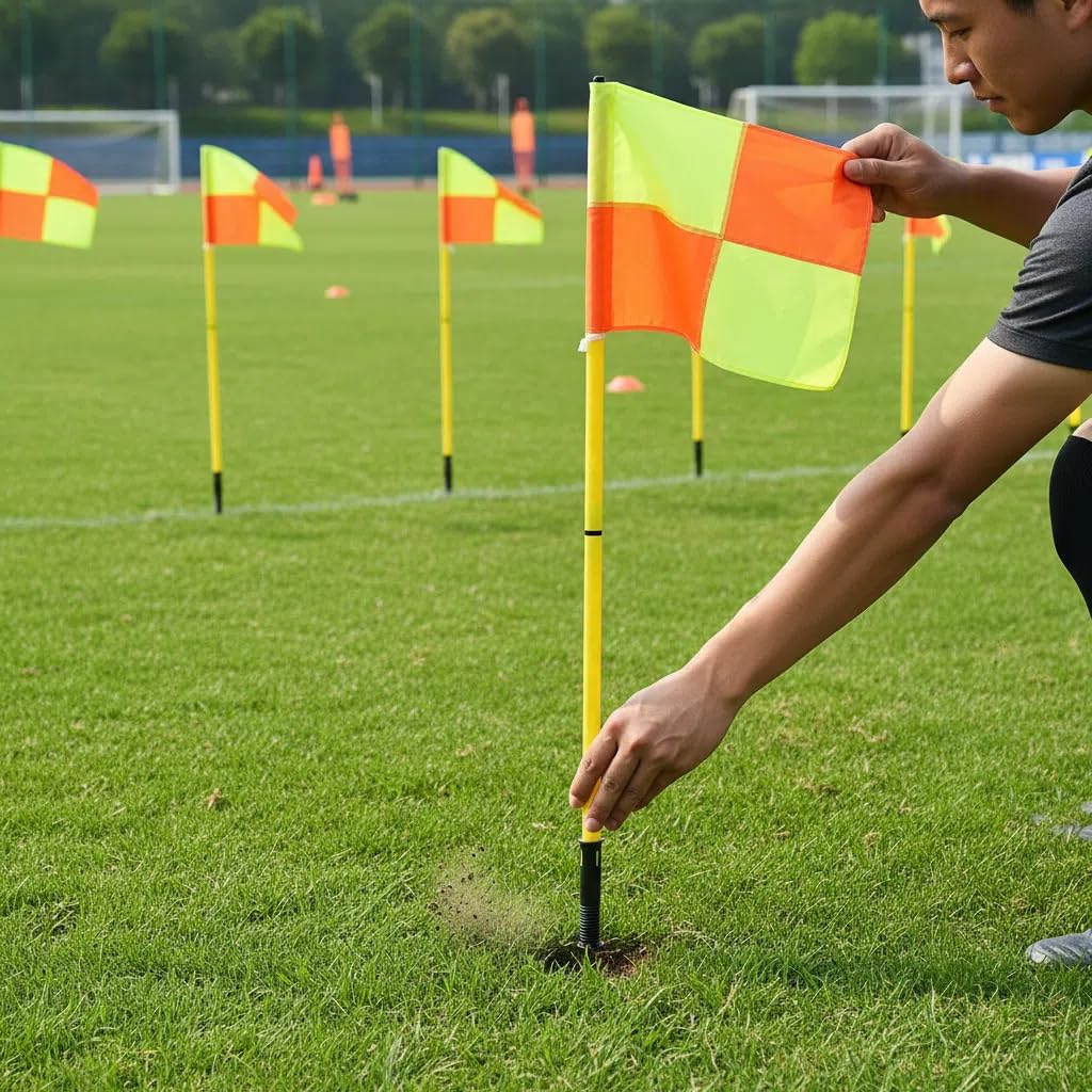 Scooer Bandiere per Angoli per Campo da Calcio con Borsa di Stoccaggio, Bandiere per Angoli da Calcio Portatili Set per Campo da Calcio con 4 Bandiere Quadrate 4 Pezzi Pali da