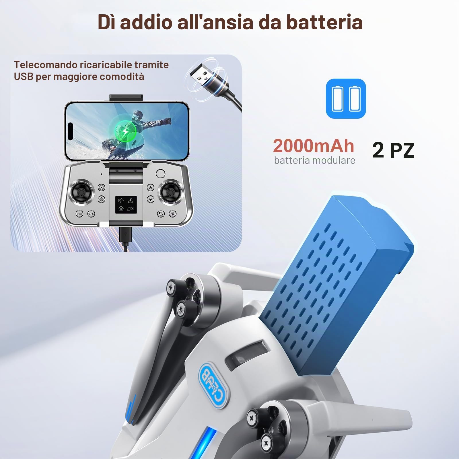OBEST Drone GPS con telecamera 4K, 5G WIFI FPV pieghevole RC Quadcopter, motore brushless, 360 ° per evitare ostacoli, ritorno intelligente, RC Grip ricaricabile, 2 batterie 40 minuti