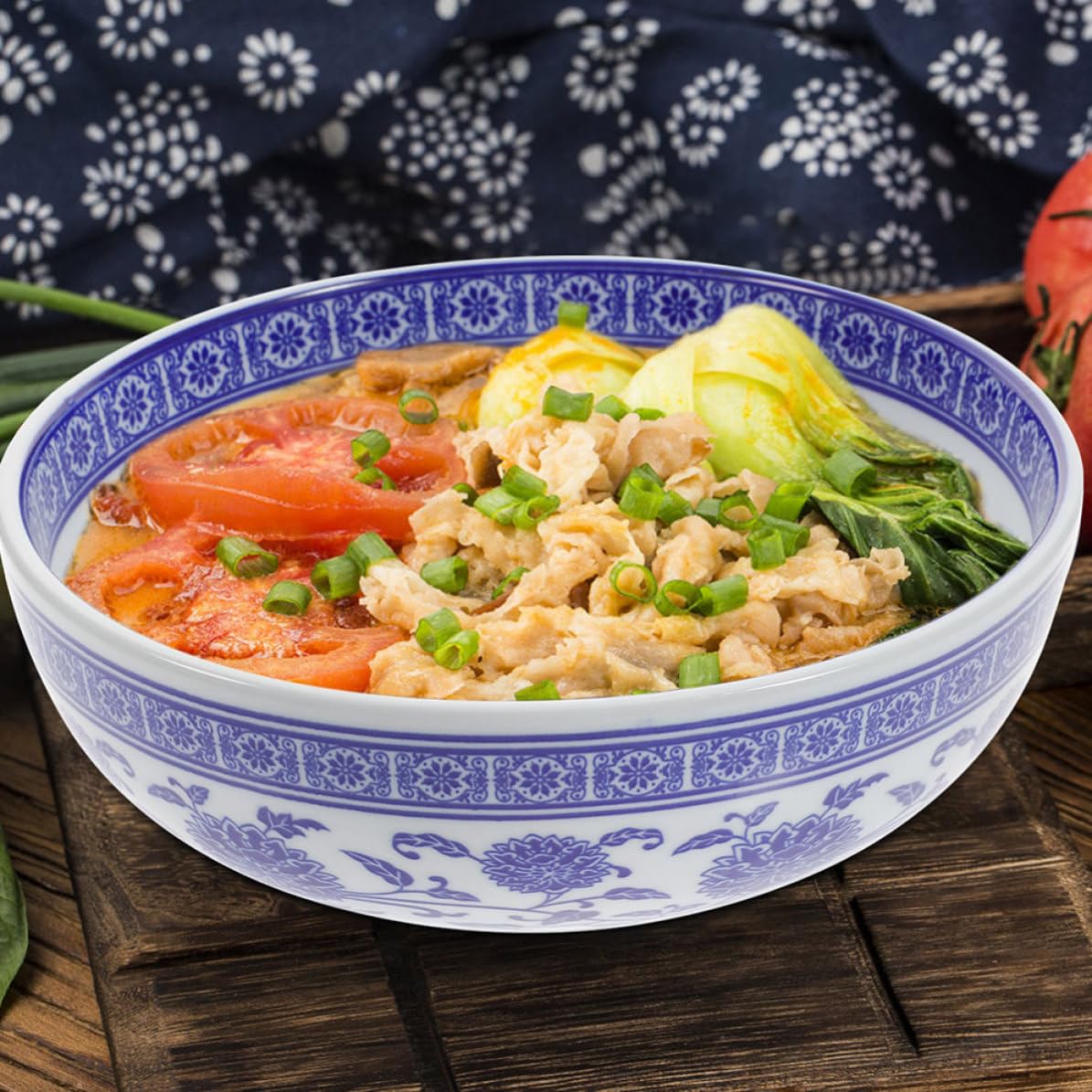 Grand Bol de Ramen en Céramique Bleue, Surface Lisse, Facile à Nettoyer