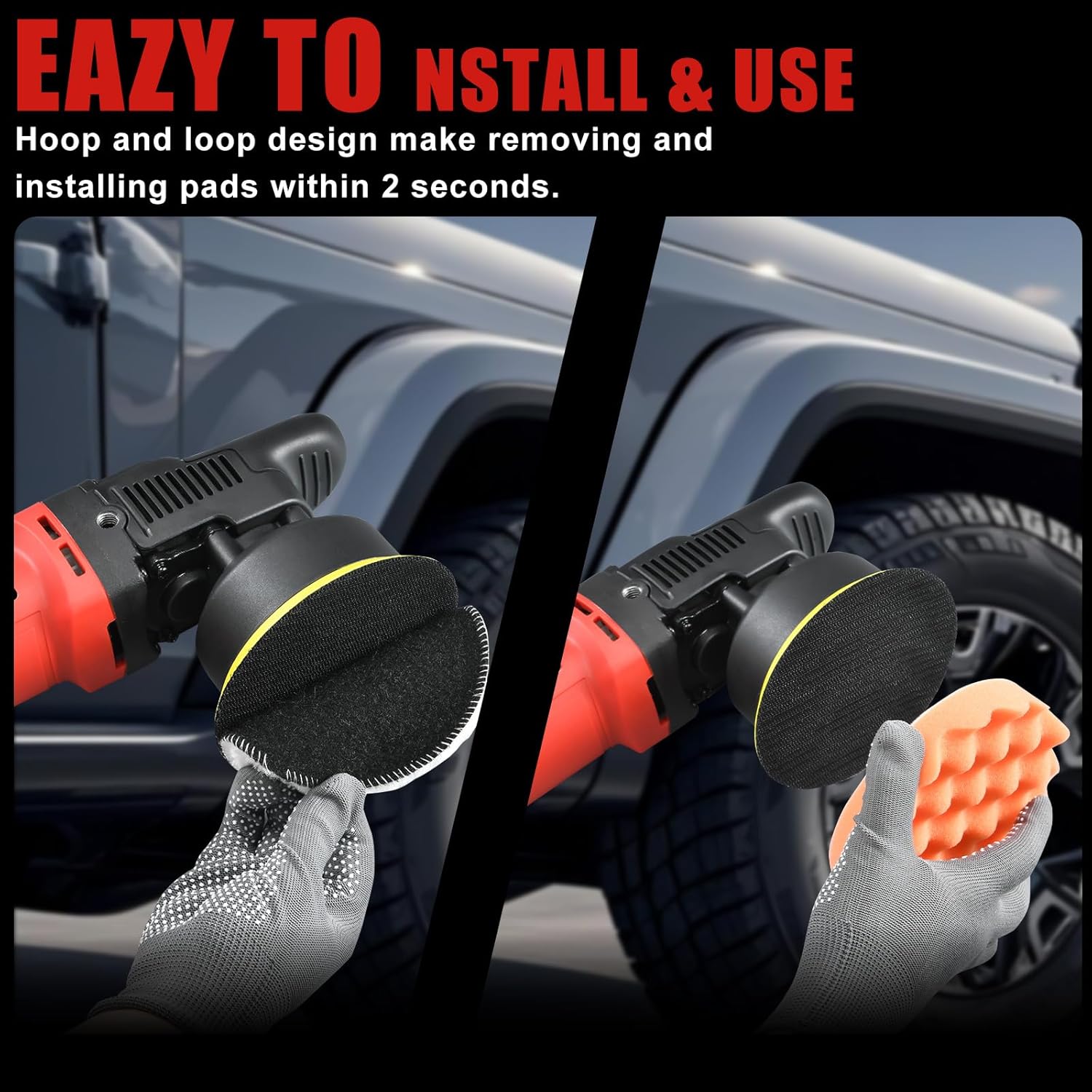 AOBEN Buffer Polisher,5 inch Dual Action Polisher,Long Orbit 16mm Random Buffer Polisher kit with 6 Variable Speed 1000-5500rpm,Detachable Handle,7 Buffing Pads for Car detailing Polishing and Waxing - Image 5