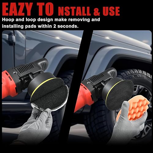 Miniatura 5 de AOBEN Pulidora de búfer, pulidora de doble acción de 5 pulgadas, órbita larga de 0.63 pulgadas, kit de pulidor aleatorio con 6 velocidades variables