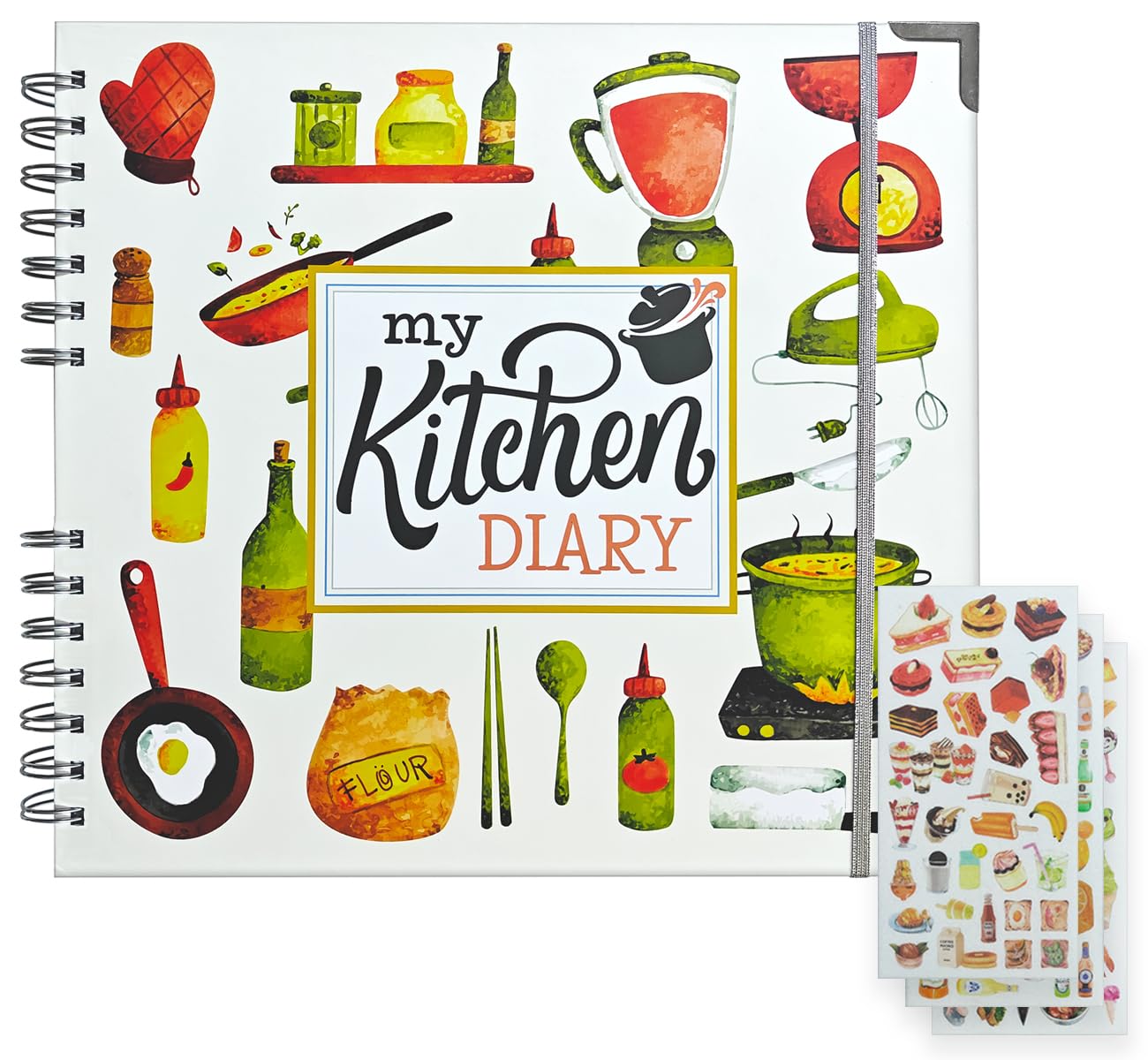 Personal Blank Recipe Book for your Recipes with Sturdy Cover and Metal Corner Protector, Perfect Sticker Set to Decorate your Recipes, Space for 180 Recipes in your Recipe Notebook, Recipe Books