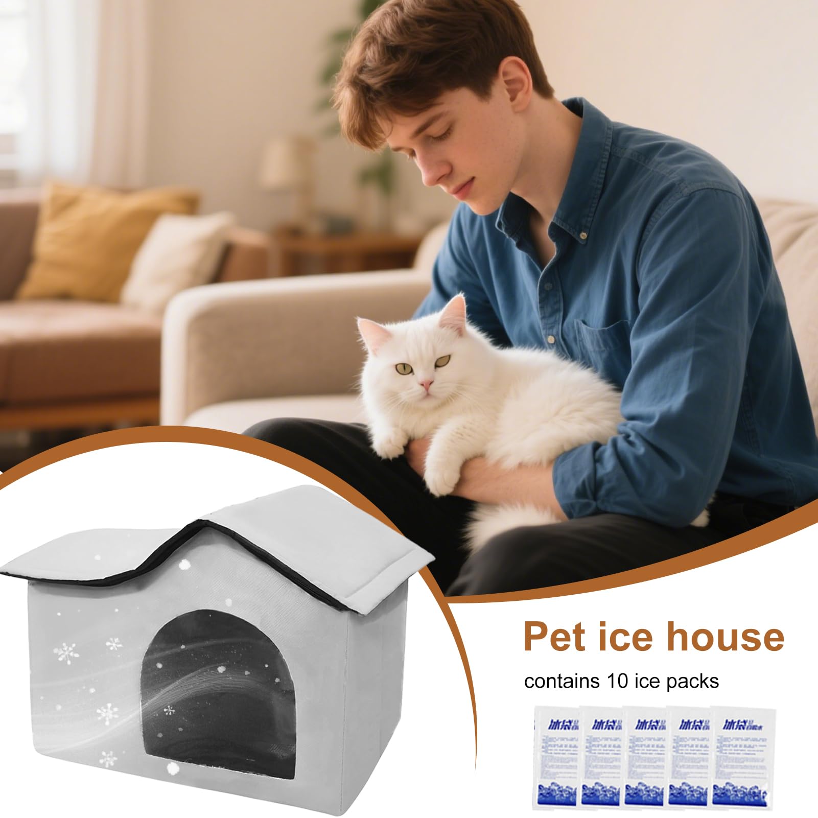 Maison Rafraîchissante pour Chat d'Extérieur - Refuge Rafraîchissant d'Extérieur Pour Animaux - Abri Pour Cages Avec Poches à Glaçons Pour Intérieur Extérieur Camping Jardin